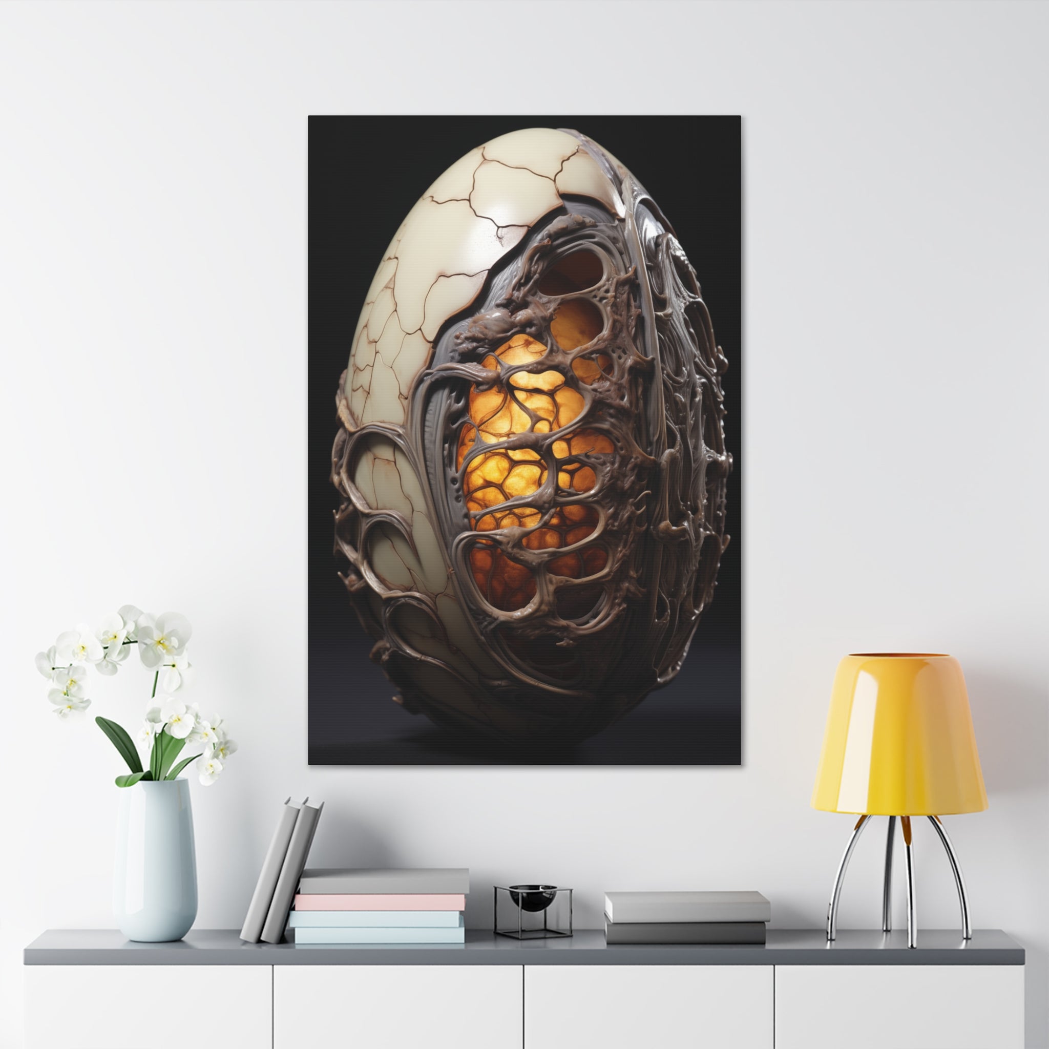 White Alien Egg 10 Canvas Wall Art - SynthFrame