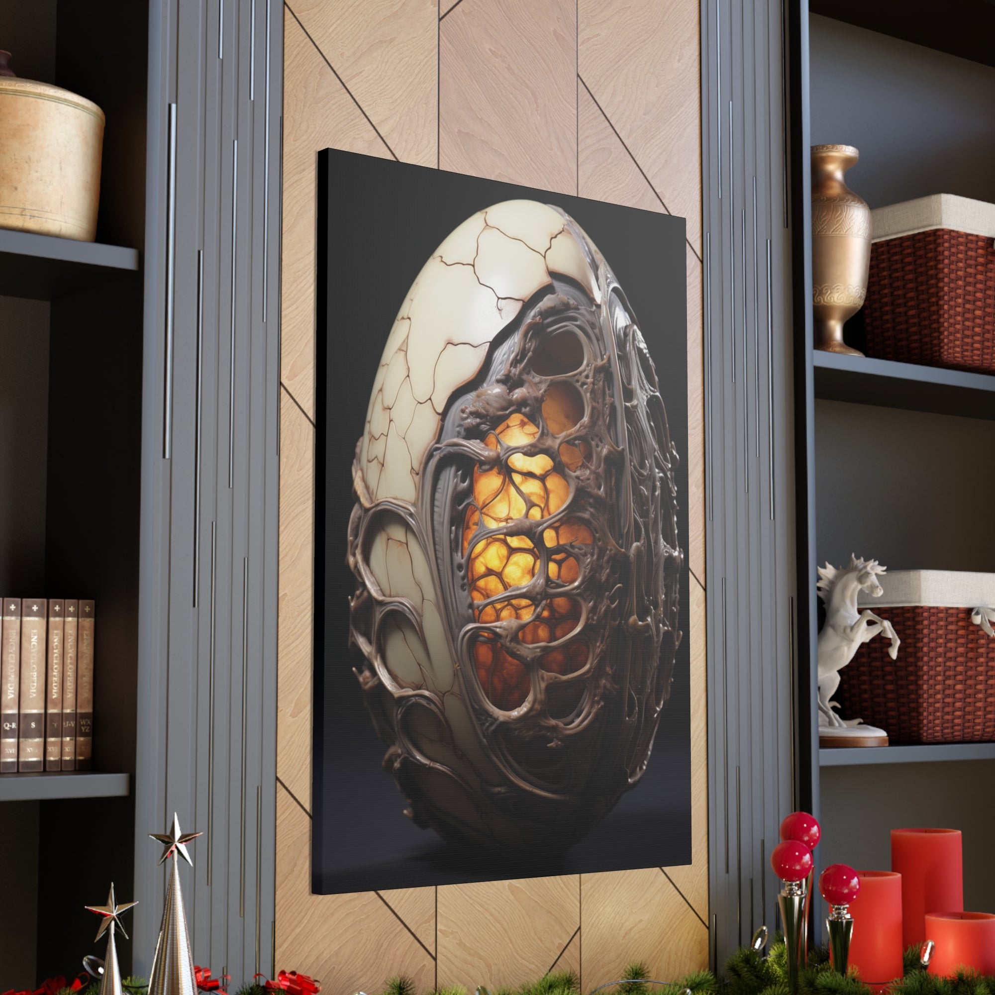 White Alien Egg 10 Canvas Wall Art - SynthFrame