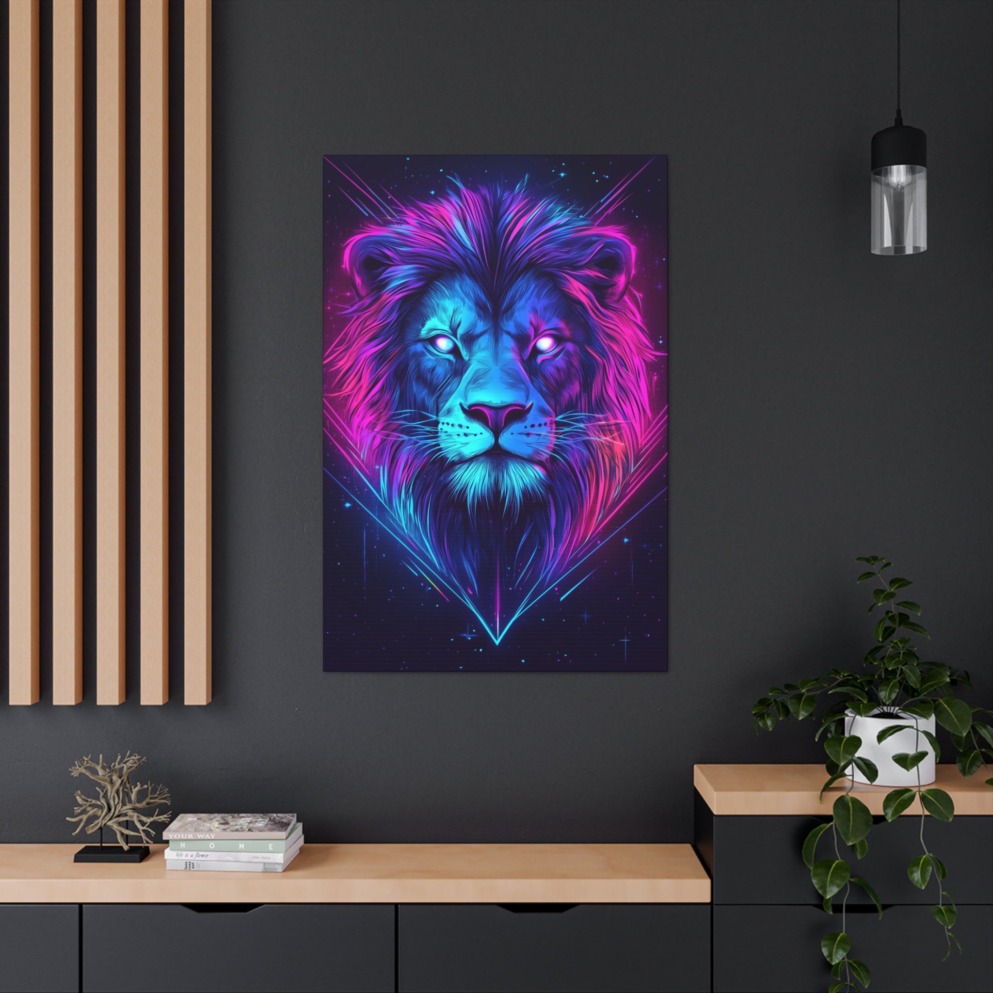 Neon Lion Canvas Wall Art - SynthFrame