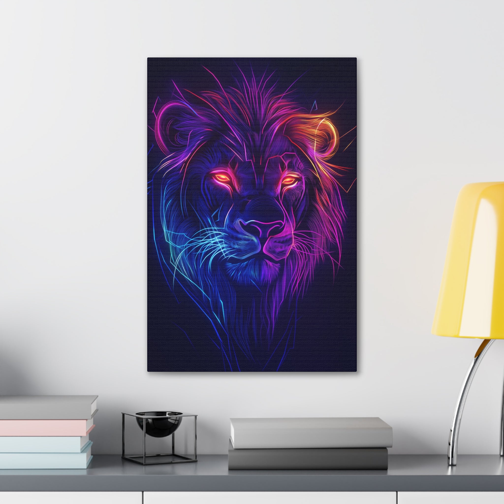 Neon Lion Canvas Wall Art - SynthFrame