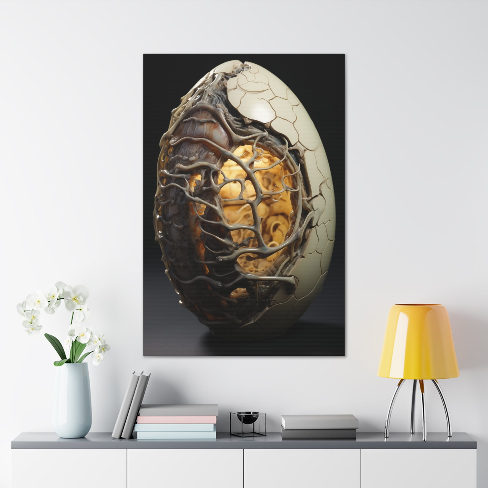 White Alien Egg 8 Canvas Wall Art - SynthFrame