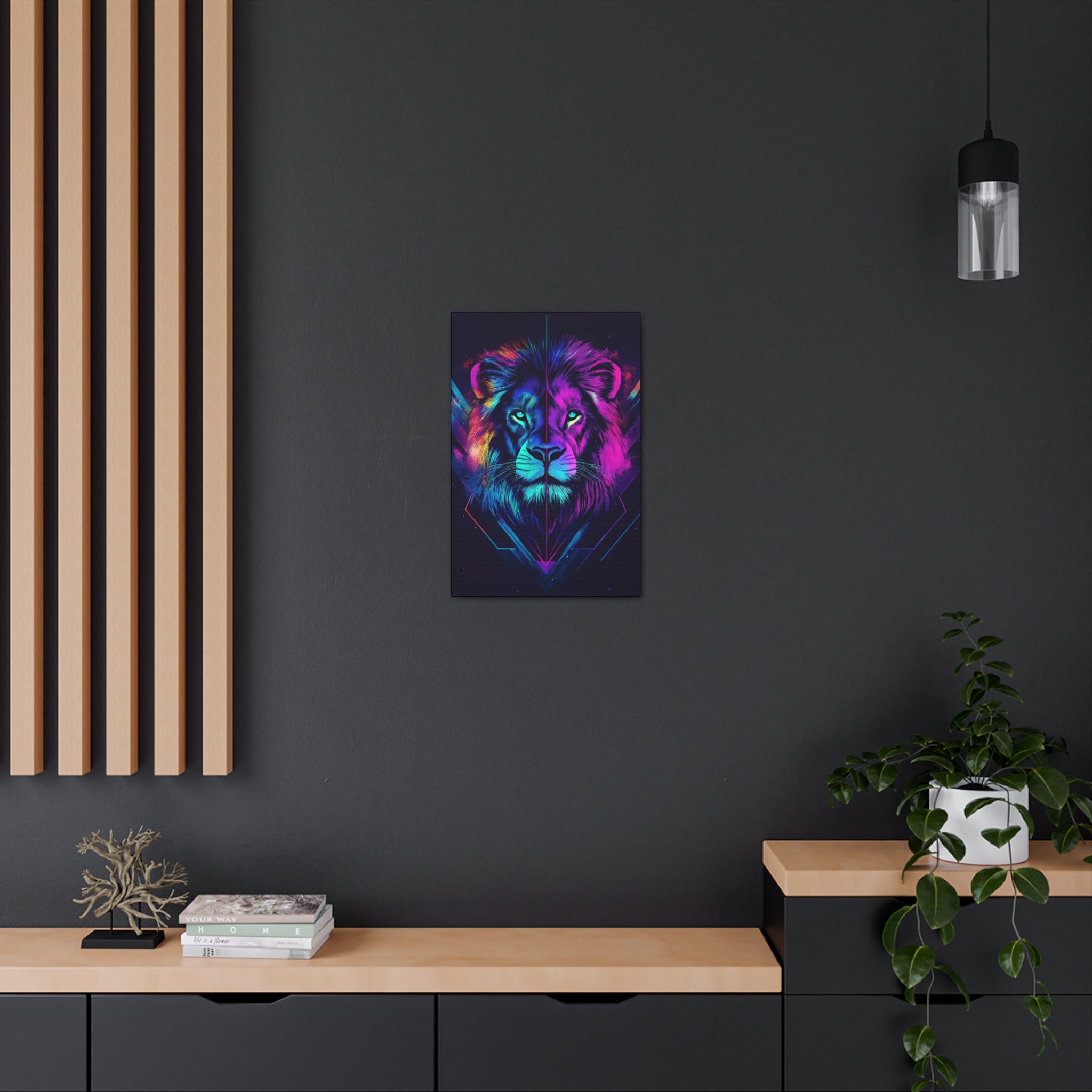 Neon Lion Canvas Wall Art - SynthFrame