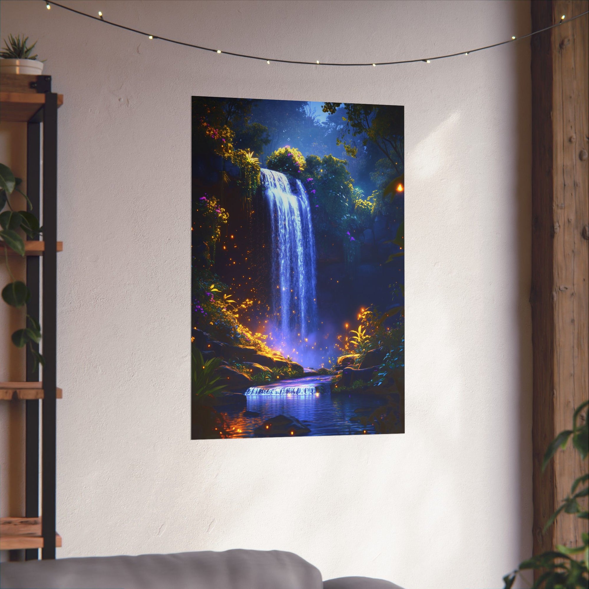 Enchanted Waterfall Oasis Poster Wall Art - SynthFrame