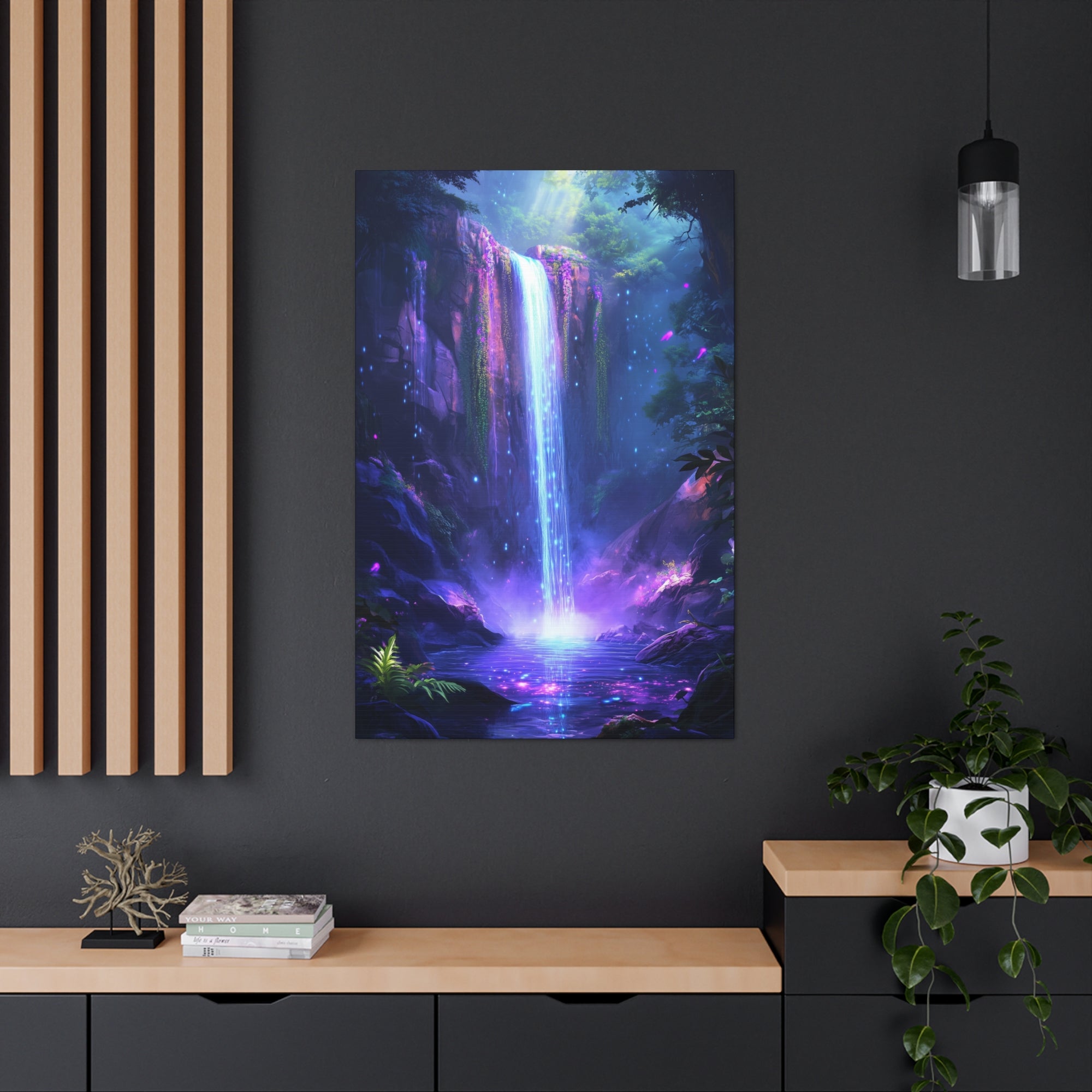 Enchanted Waterfall Oasis Canvas Wall Art - SynthFrame