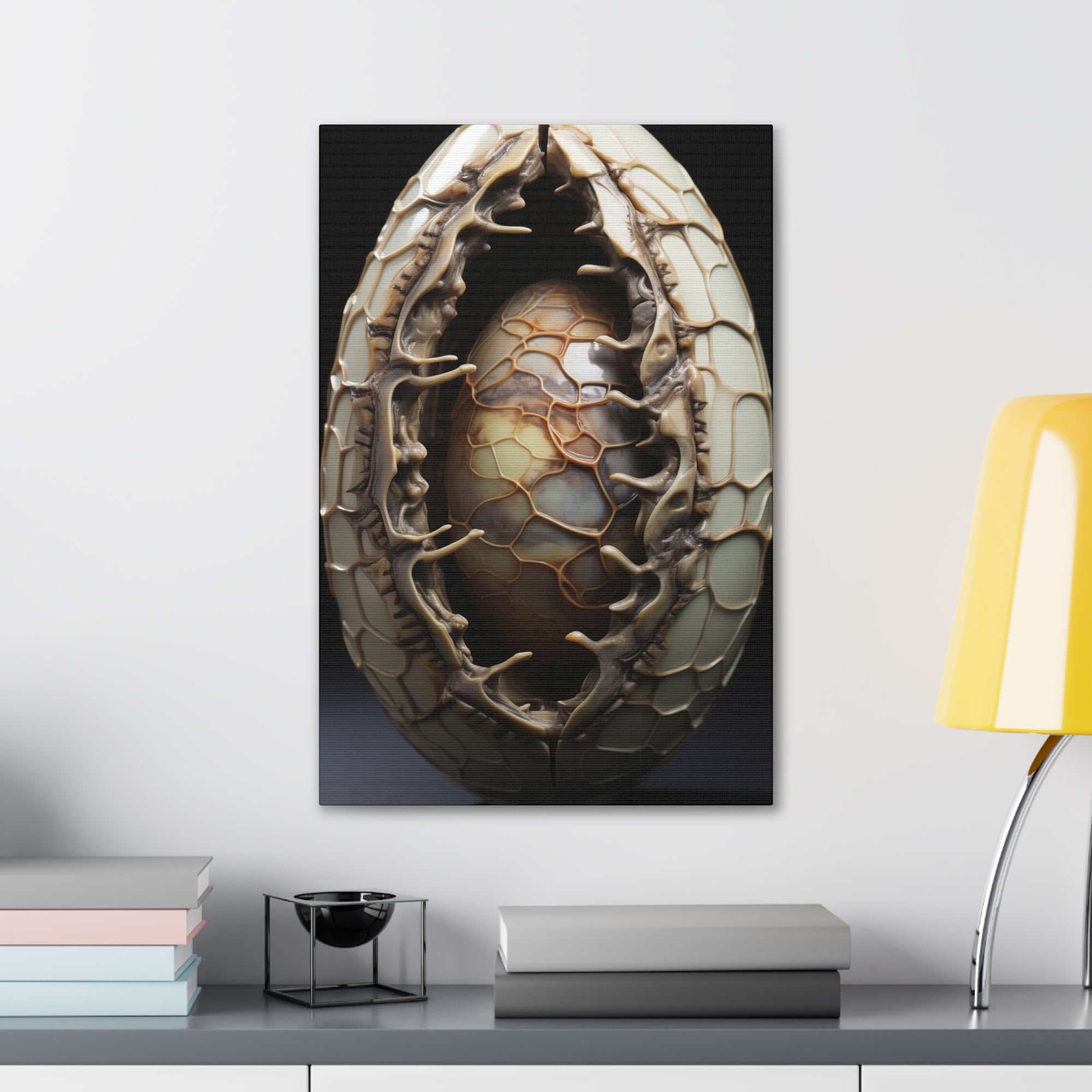 White Alien Egg 9 Canvas Wall Art - SynthFrame