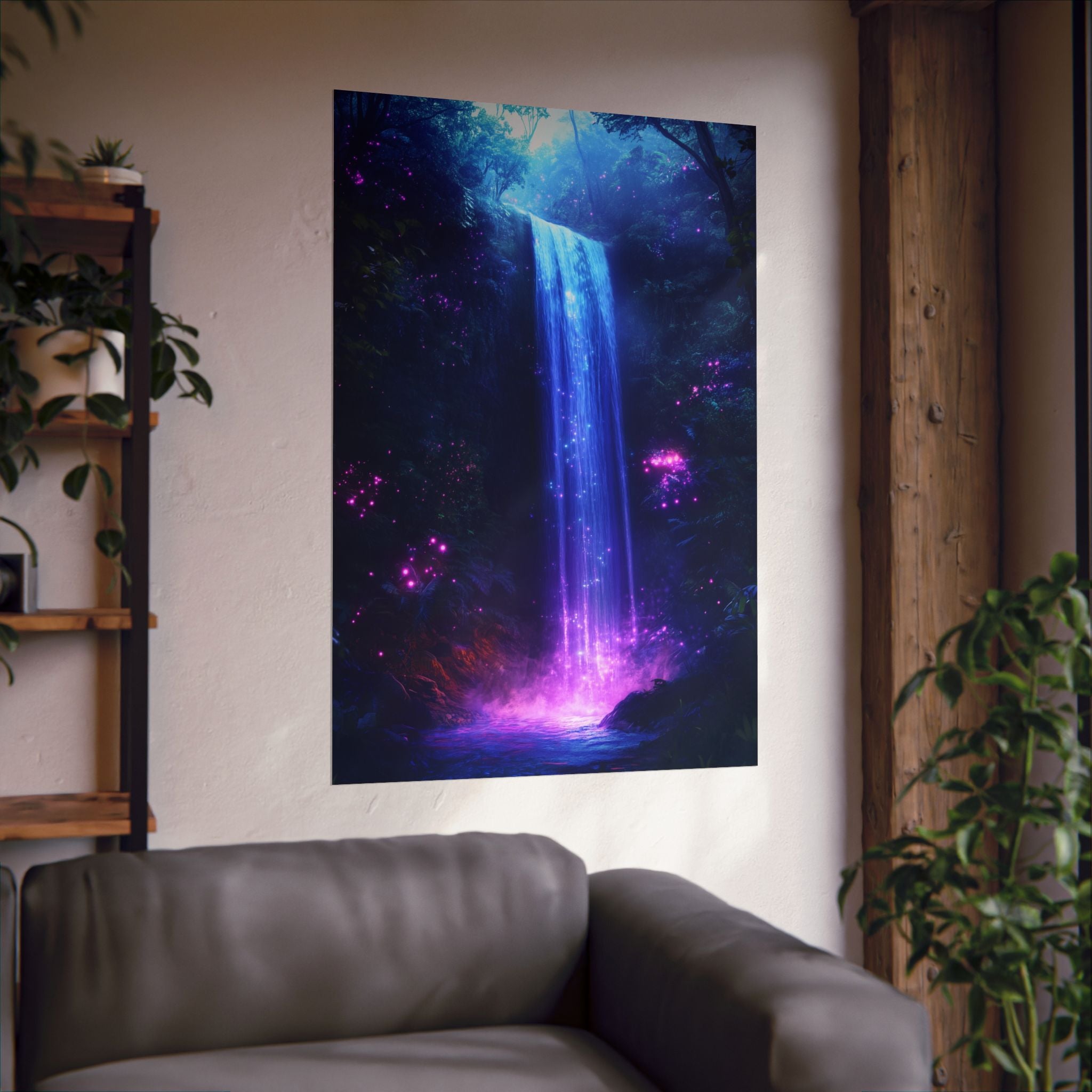 Enchanted Waterfall Oasis Poster Wall Art - SynthFrame