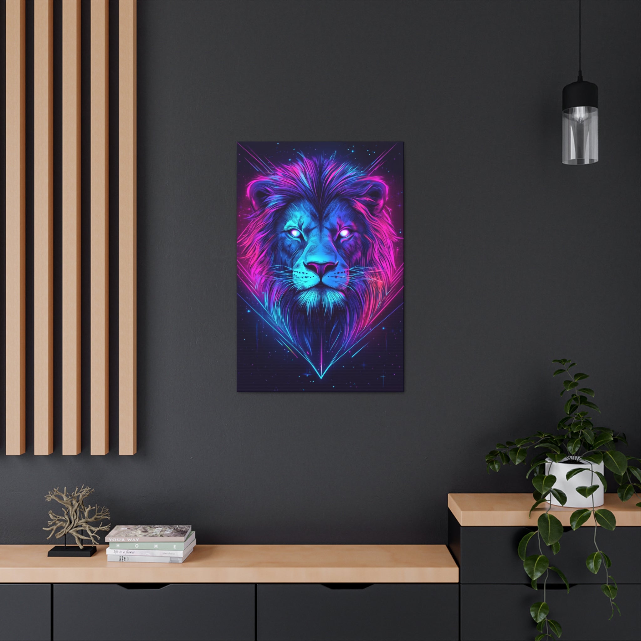 Neon Lion Canvas Wall Art - SynthFrame