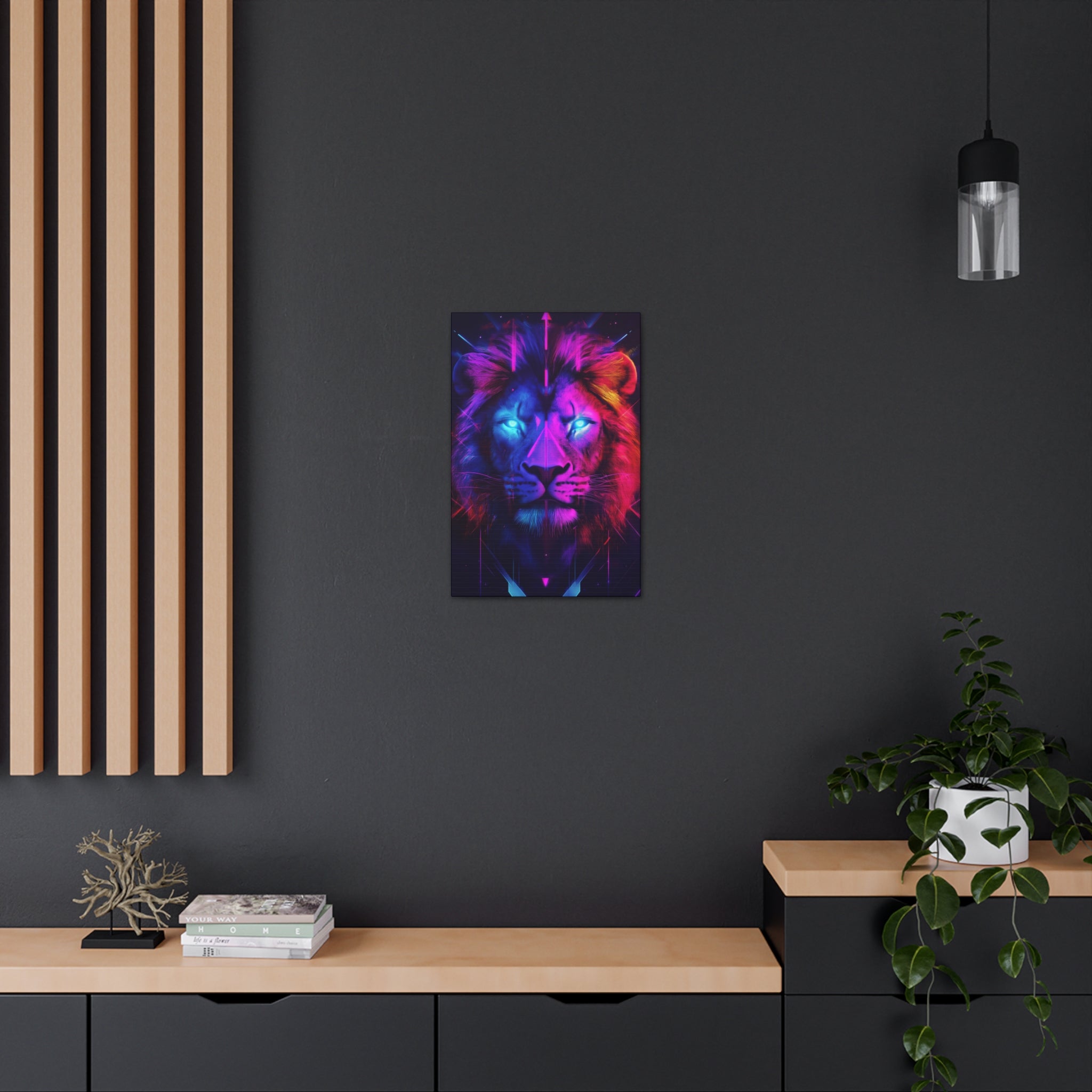 Neon Lion Canvas Wall Art - SynthFrame