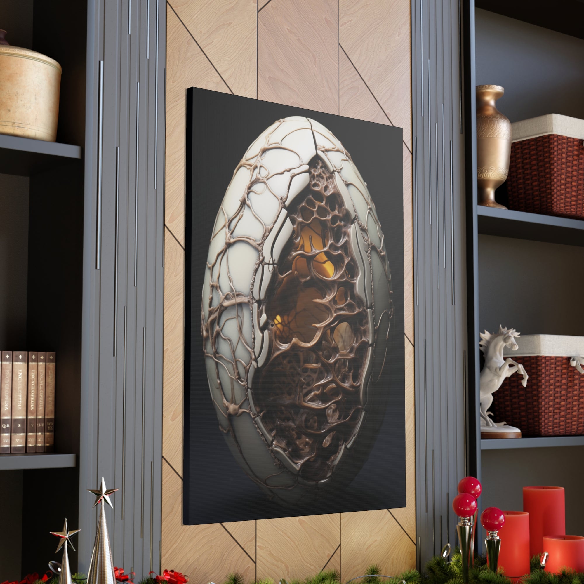 White Alien Egg 3 Canvas Wall Art - SynthFrame