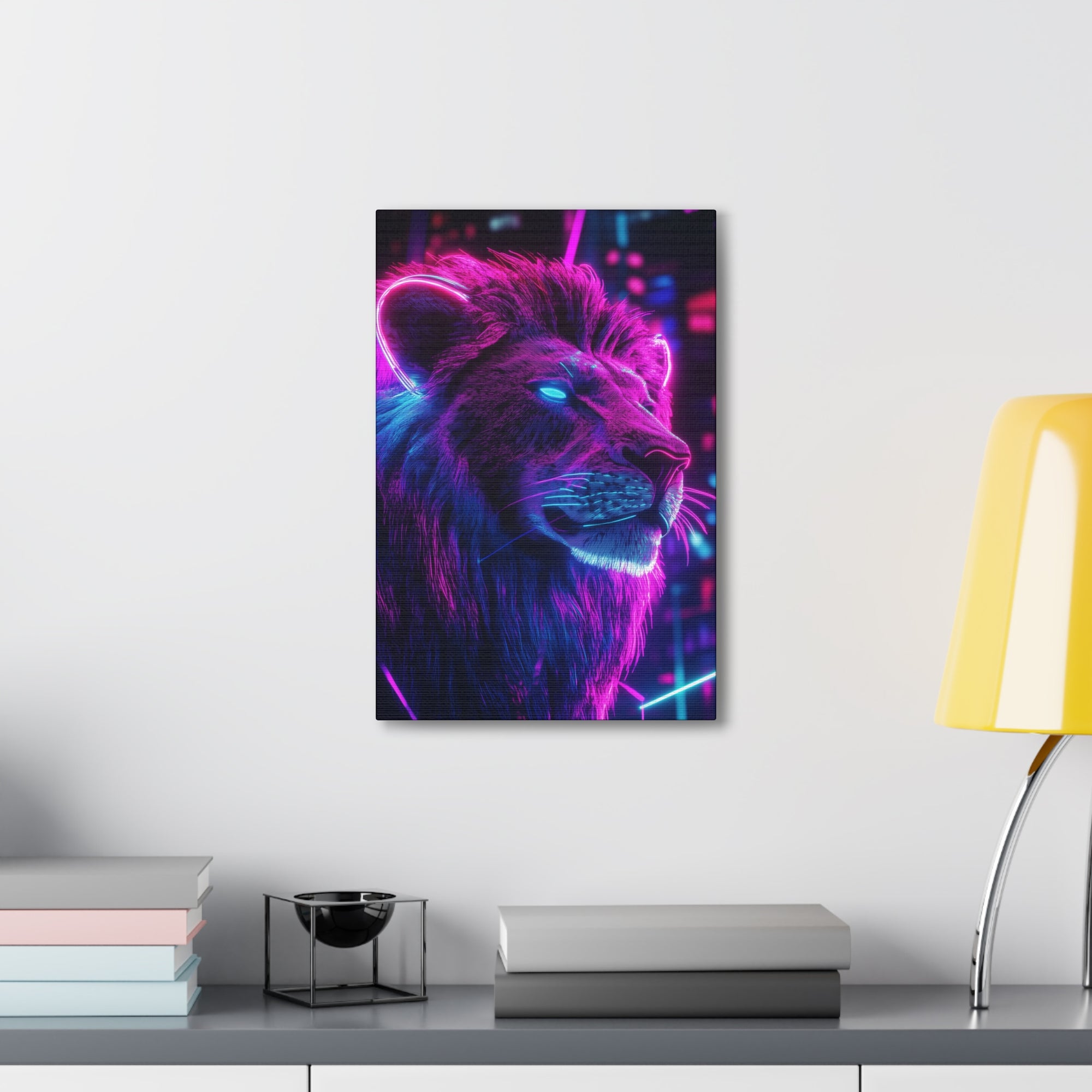 Neon Lion Canvas Wall Art - SynthFrame