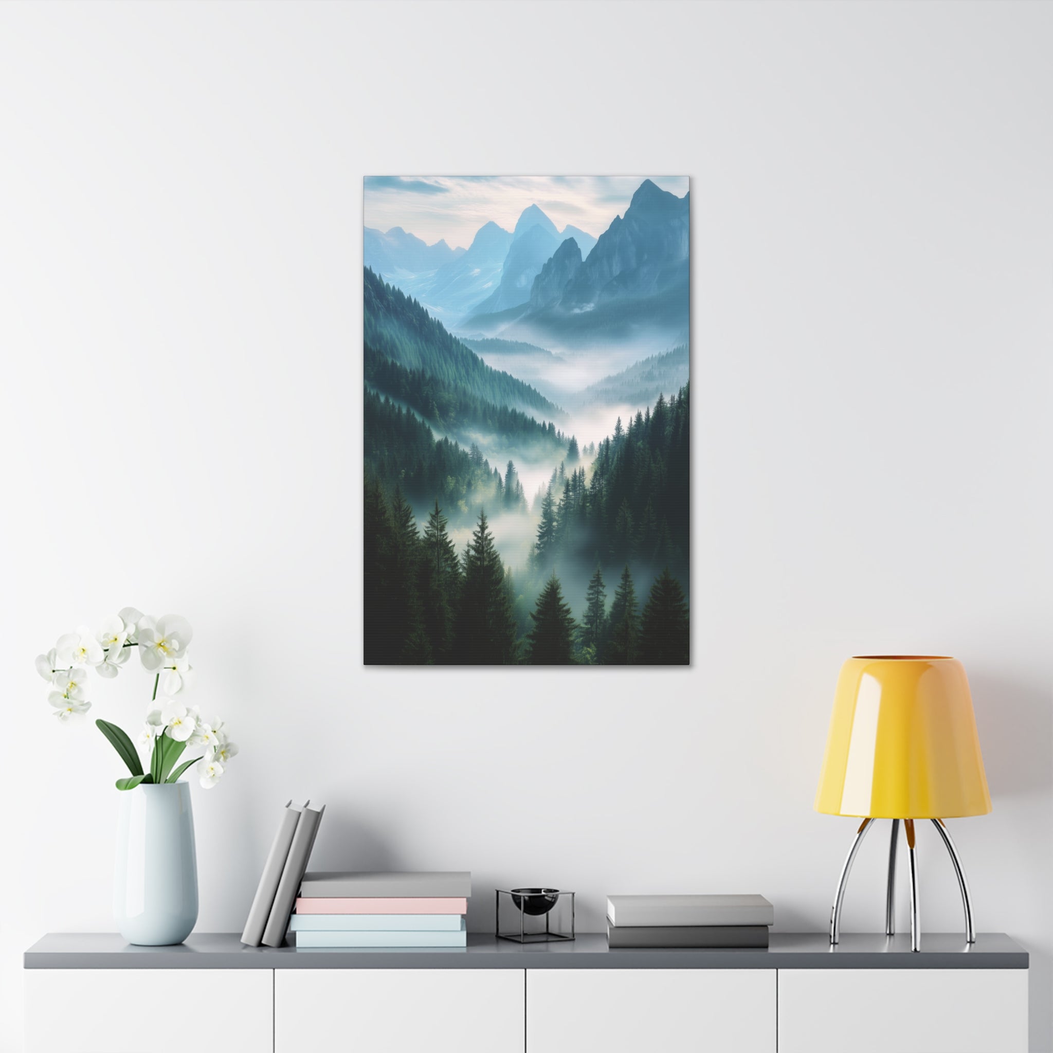 Misty Mountain Dreamscape Canvas Wall Art - SynthFrame