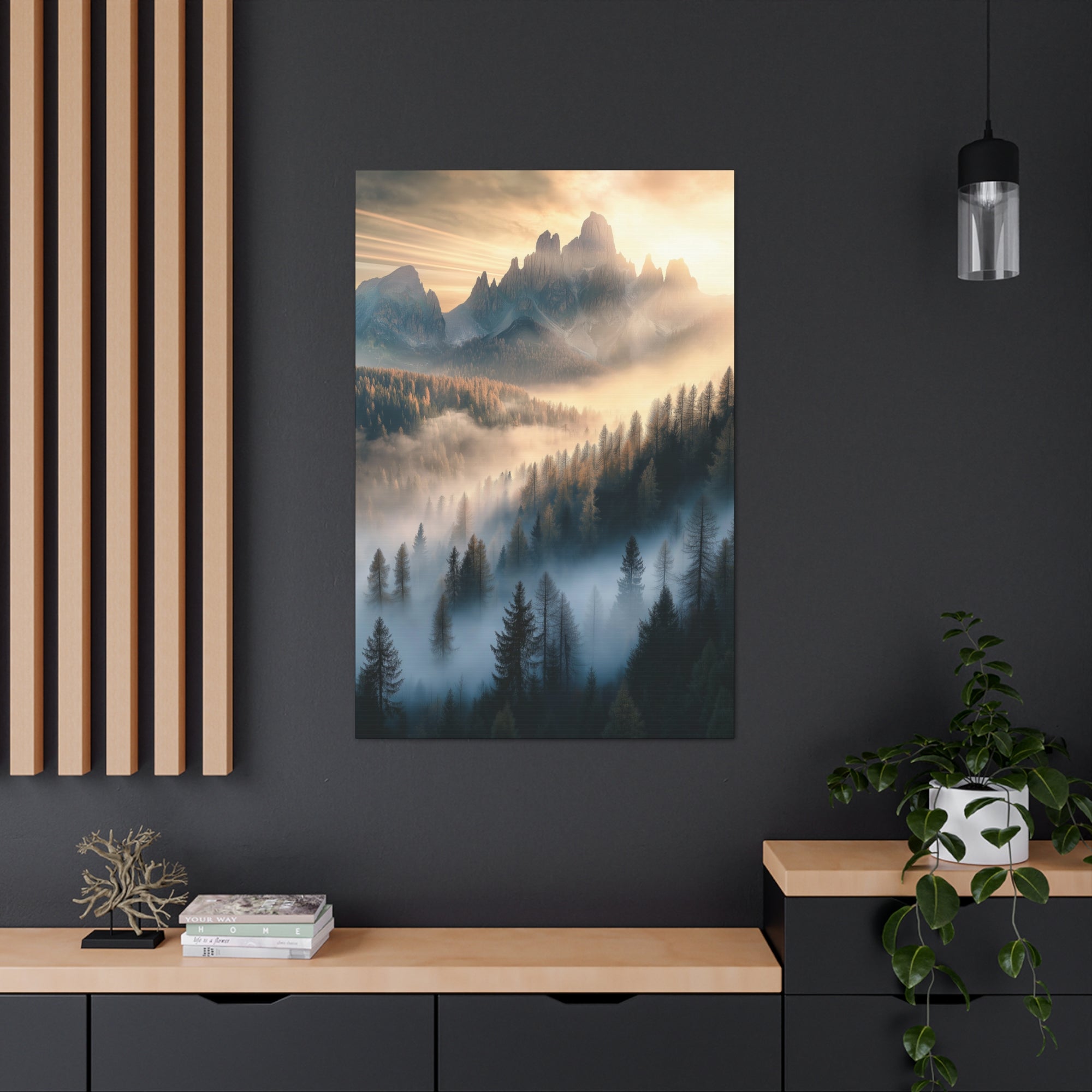 Misty Mountain Dreamscape Canvas Wall Art - SynthFrame