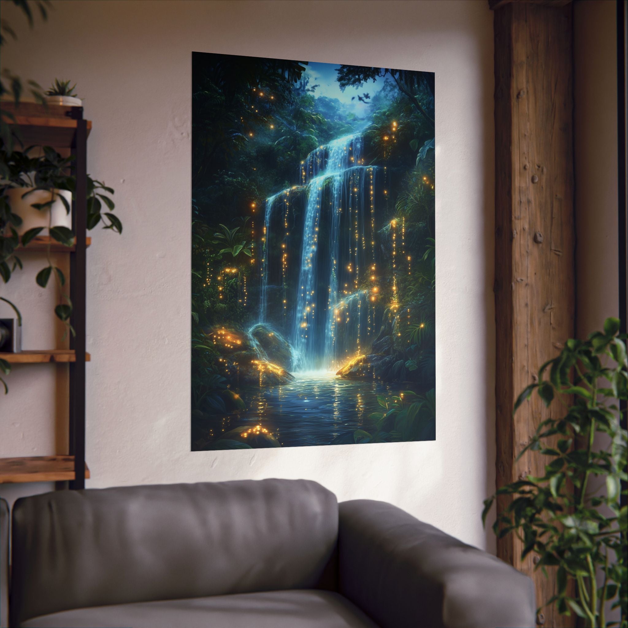 Enchanted Waterfall Oasis Poster Wall Art - SynthFrame