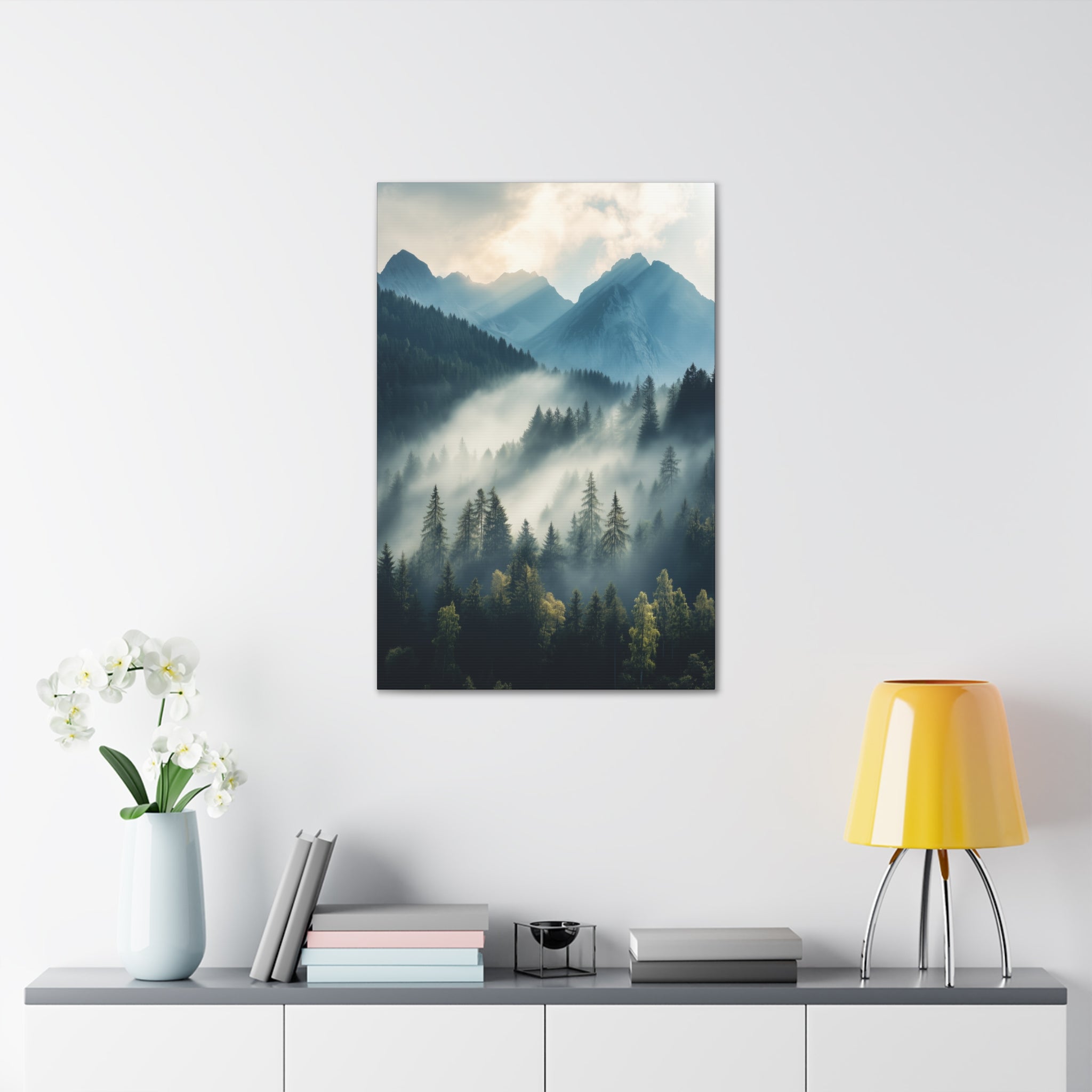 Misty Mountain Dreamscape Canvas Wall Art - SynthFrame