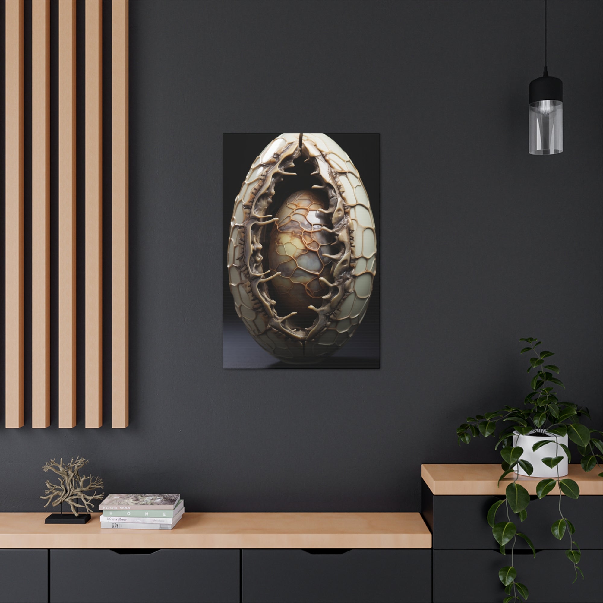 White Alien Egg 9 Canvas Wall Art - SynthFrame