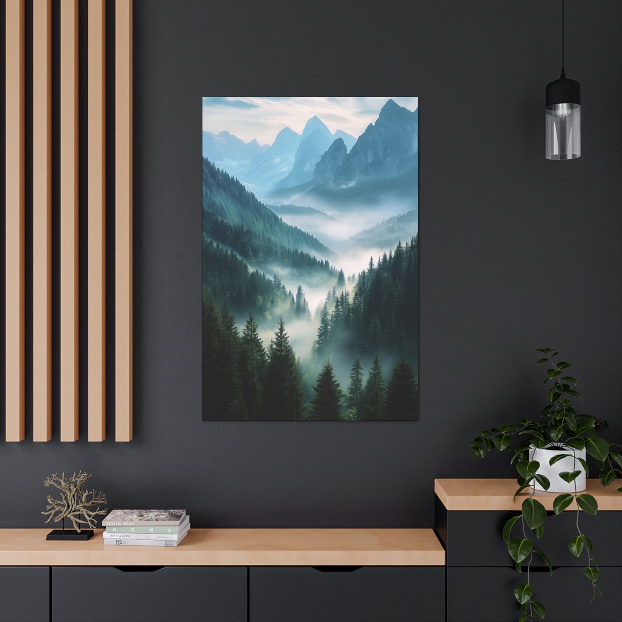 Misty Mountain Dreamscape Canvas Wall Art - SynthFrame