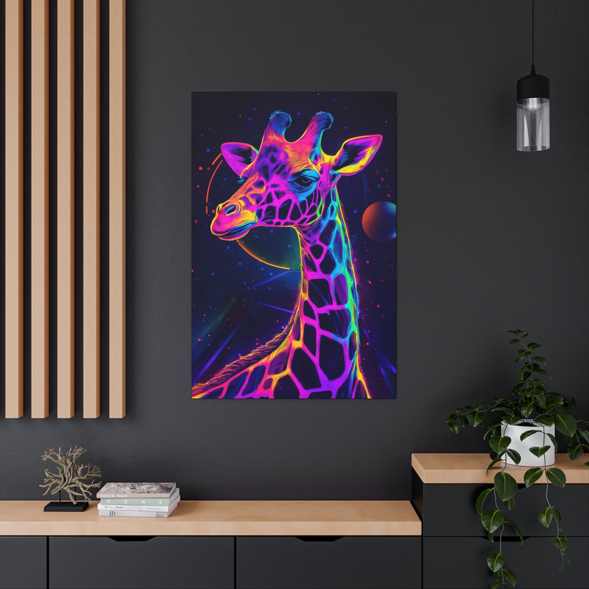 Neon Giraffe Canvas Wall Art - SynthFrame