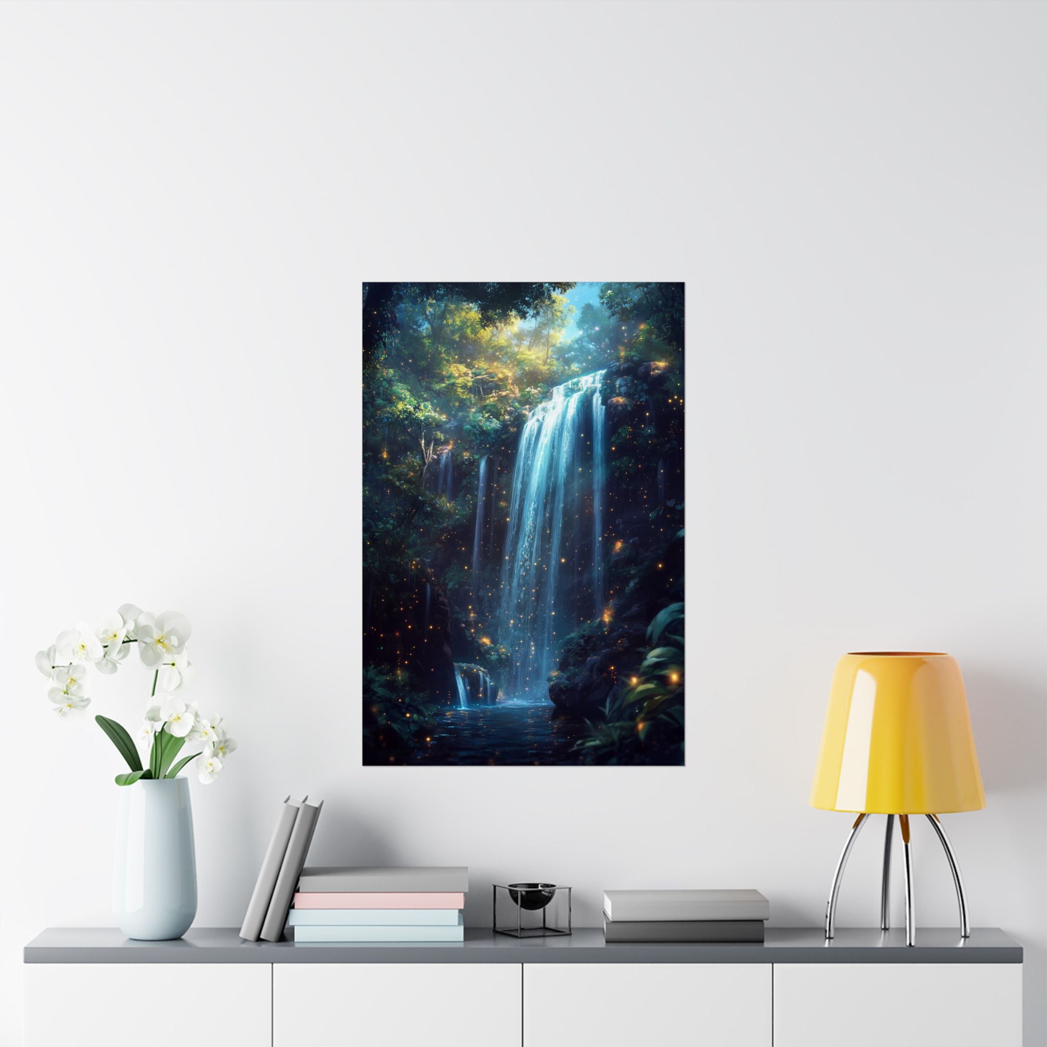 Enchanted Waterfall Oasis Poster Wall Art - SynthFrame