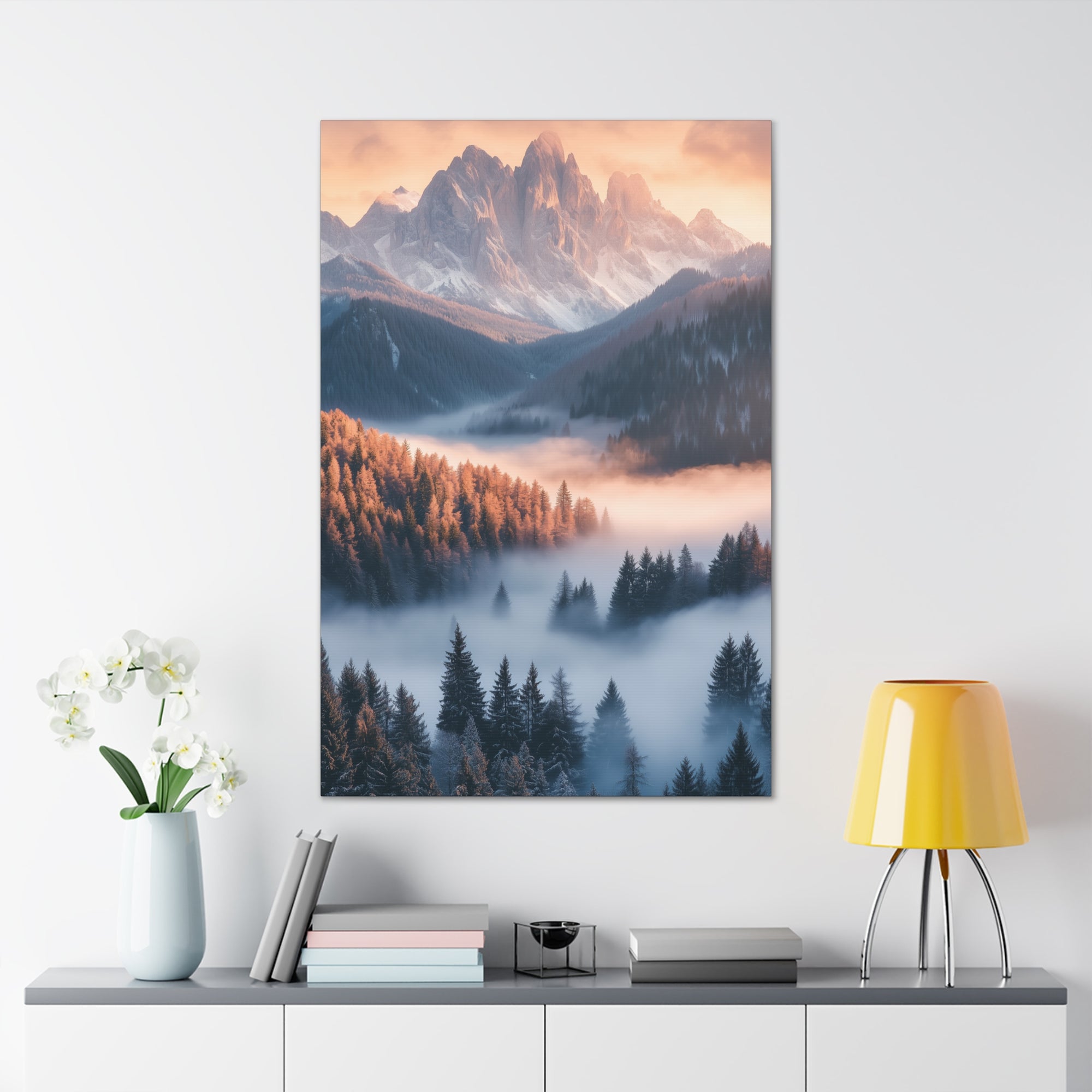 Misty Mountain Dreamscape Canvas Wall Art - SynthFrame