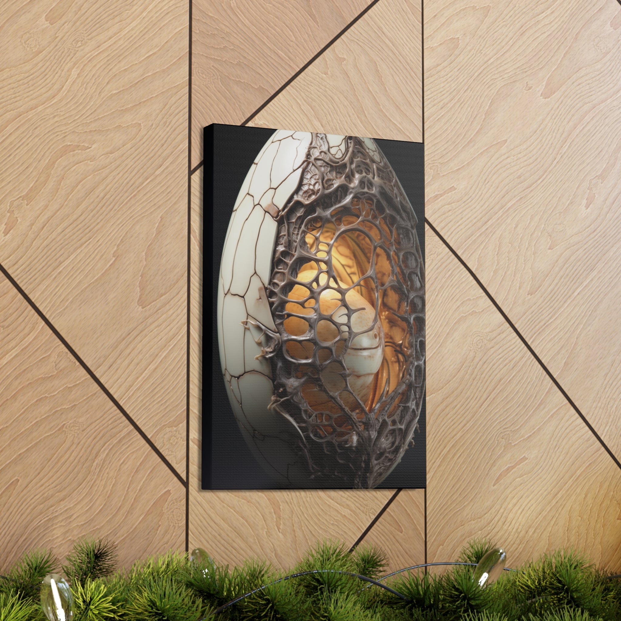 White Alien Egg 4 Canvas Wall Art - SynthFrame