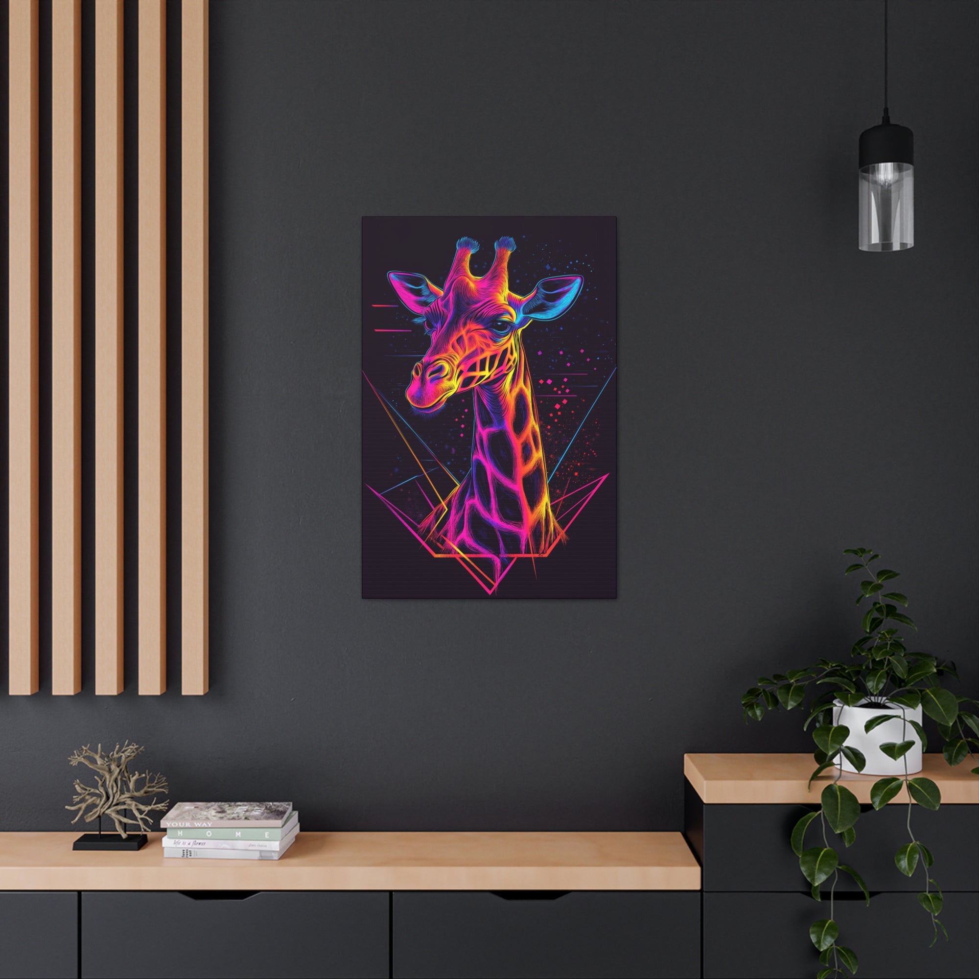 Neon Giraffe Canvas Wall Art - SynthFrame