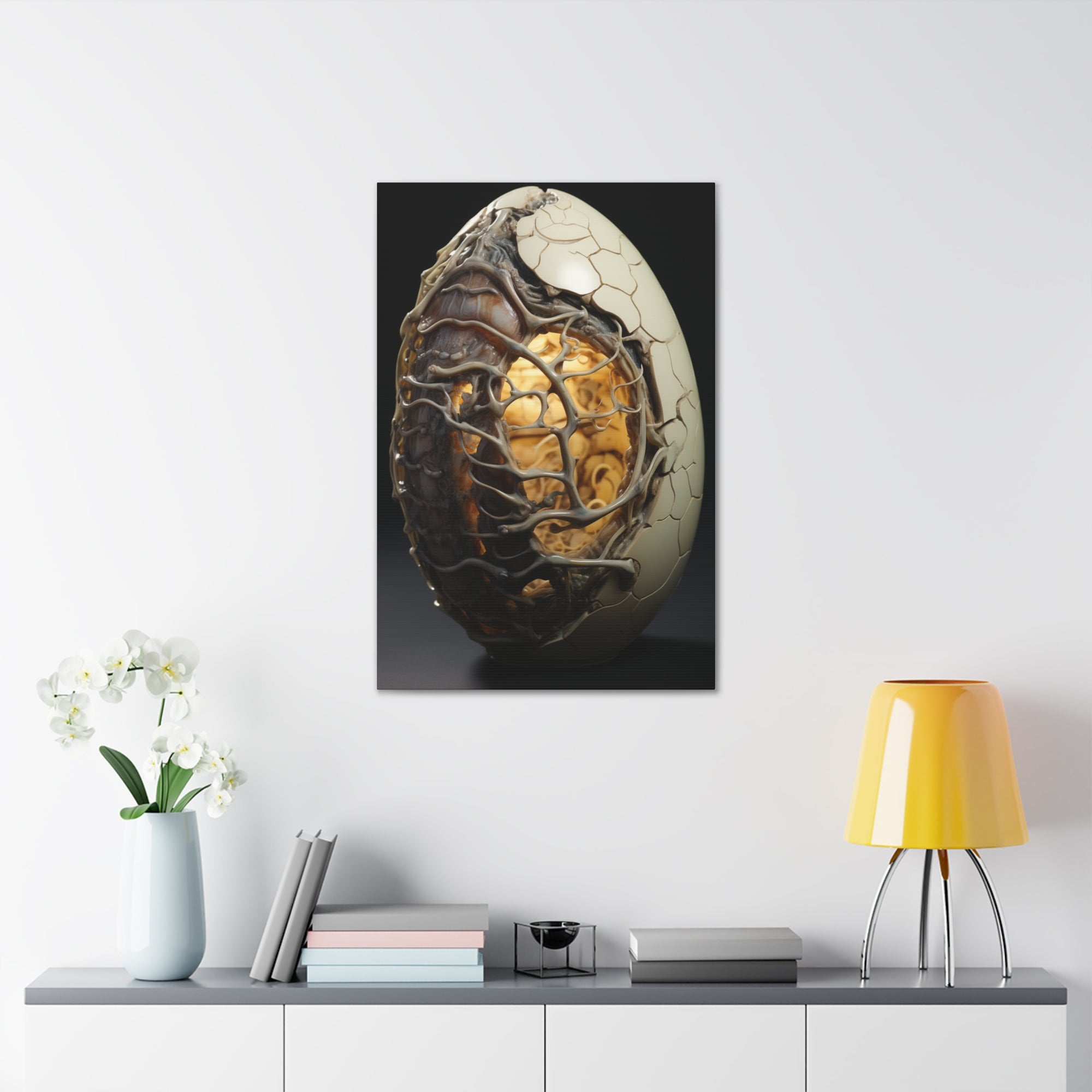 White Alien Egg 8 Canvas Wall Art - SynthFrame