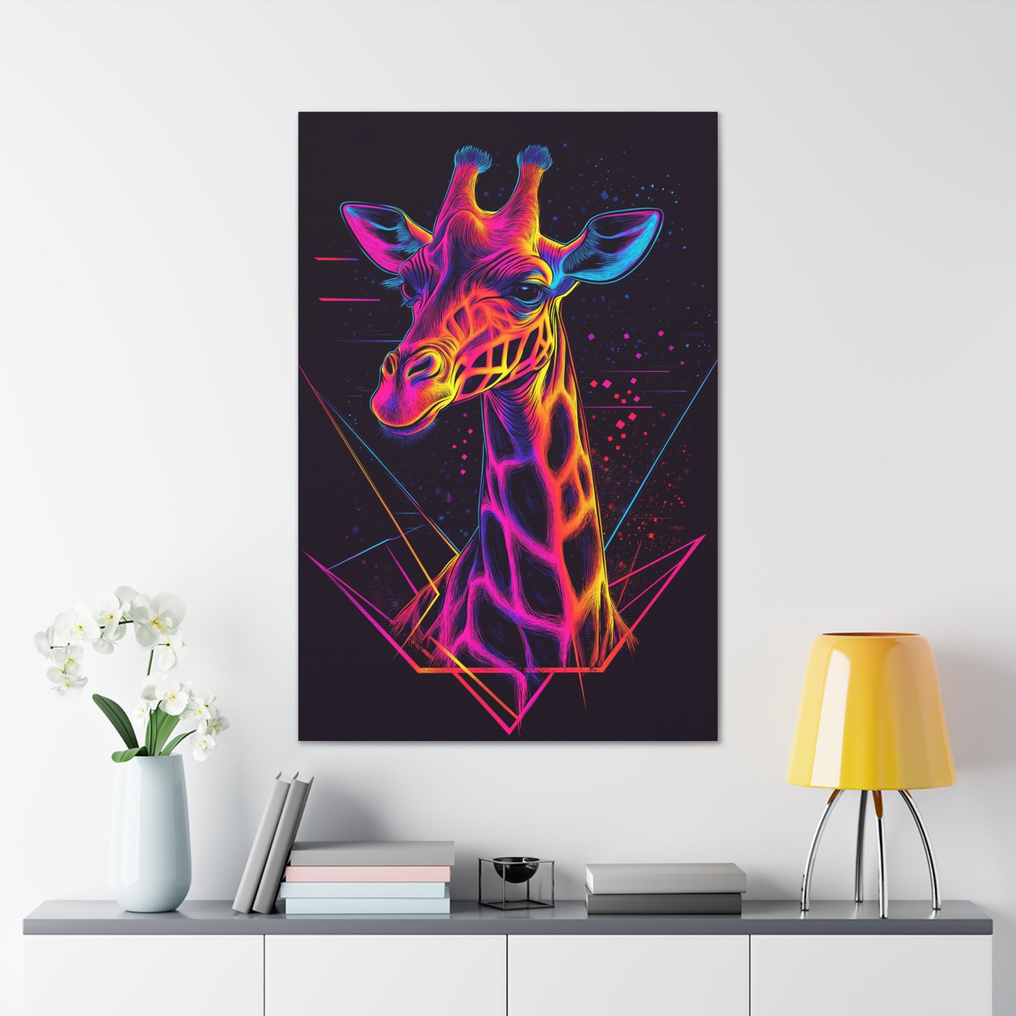 Neon Giraffe Canvas Wall Art - SynthFrame