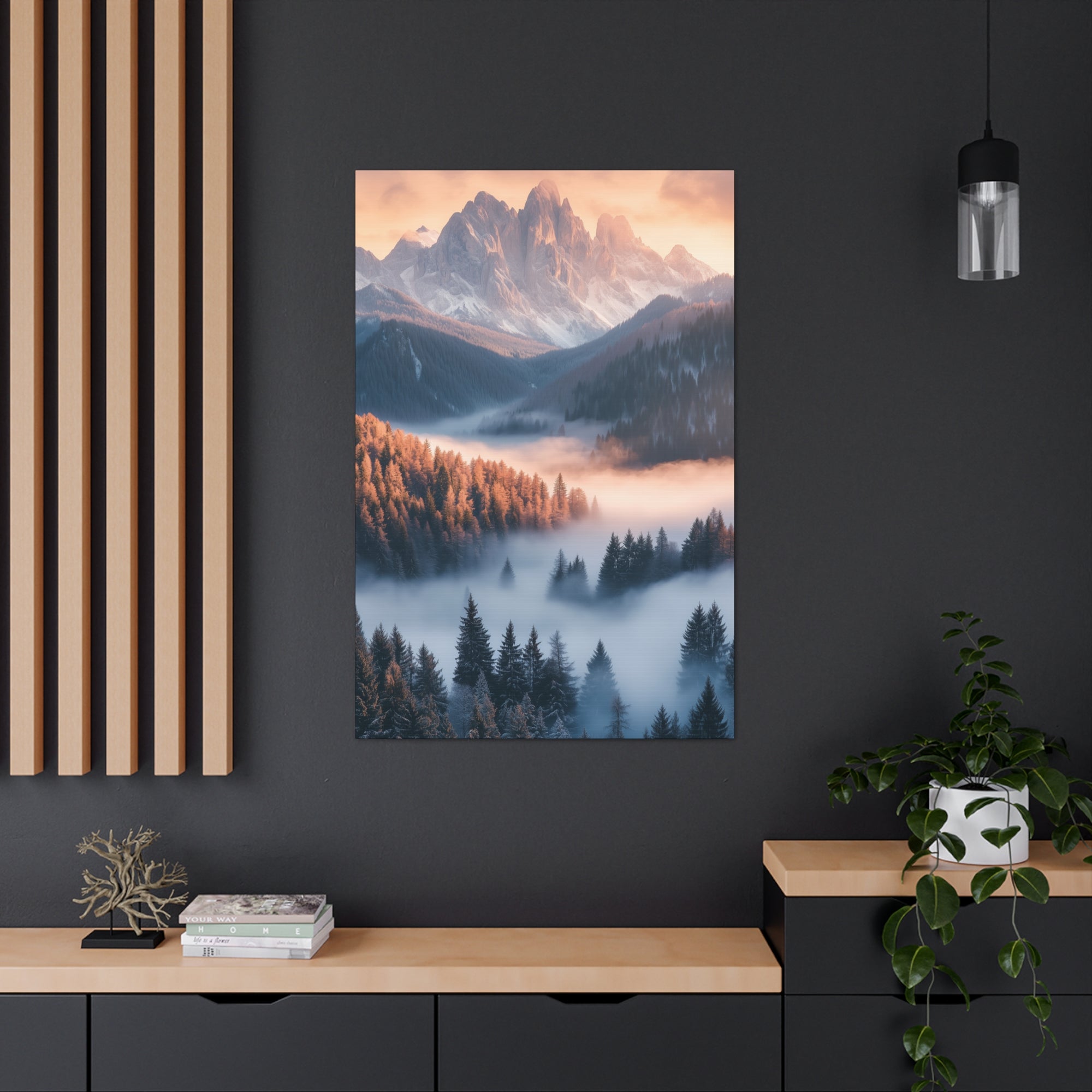 Misty Mountain Dreamscape Canvas Wall Art - SynthFrame