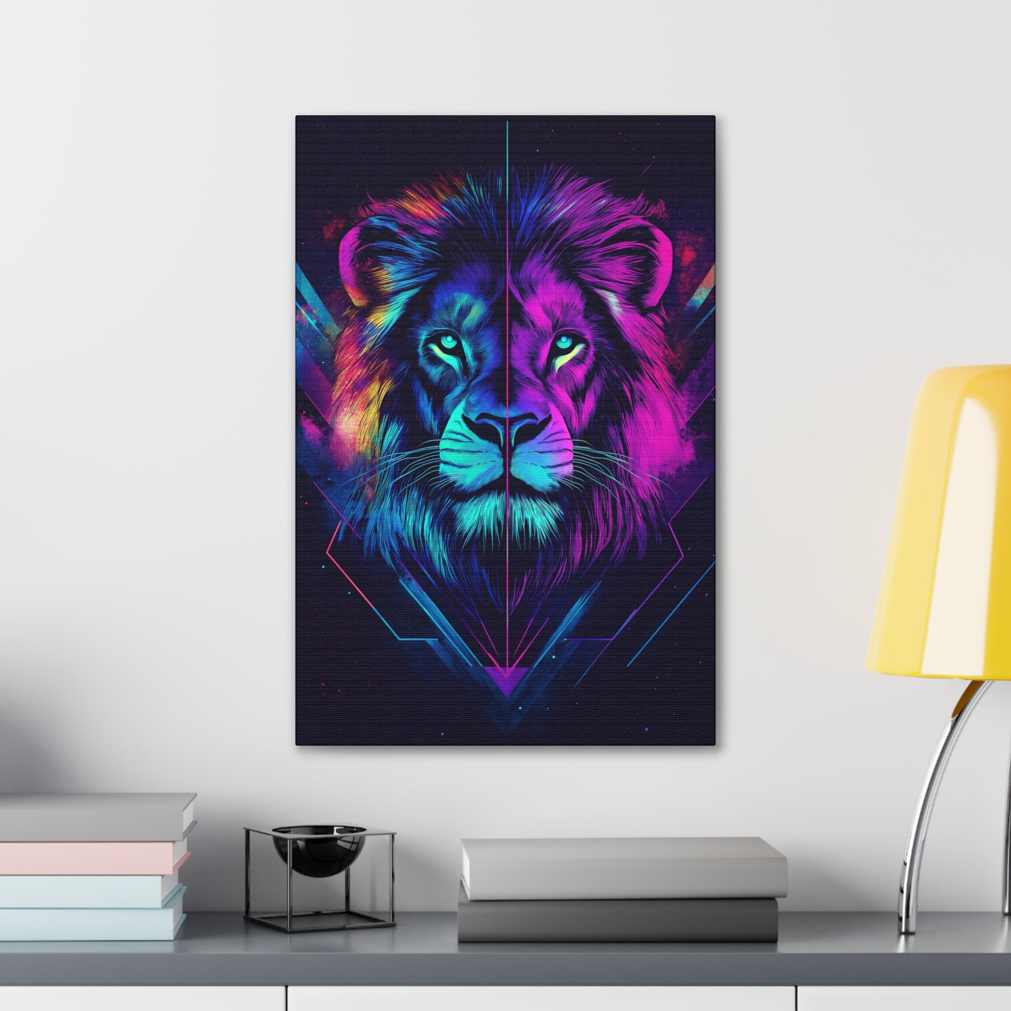 Neon Lion Canvas Wall Art - SynthFrame