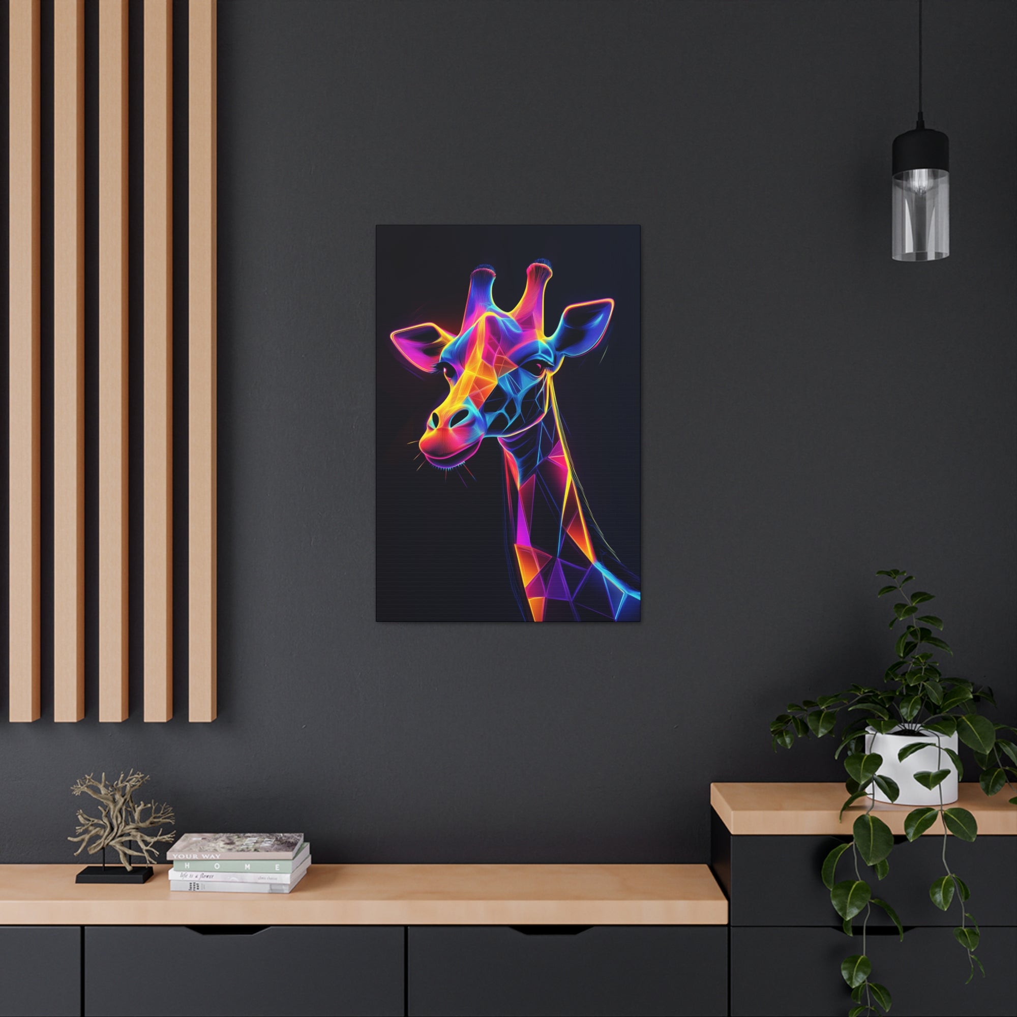 Neon Giraffe Canvas Wall Art - SynthFrame