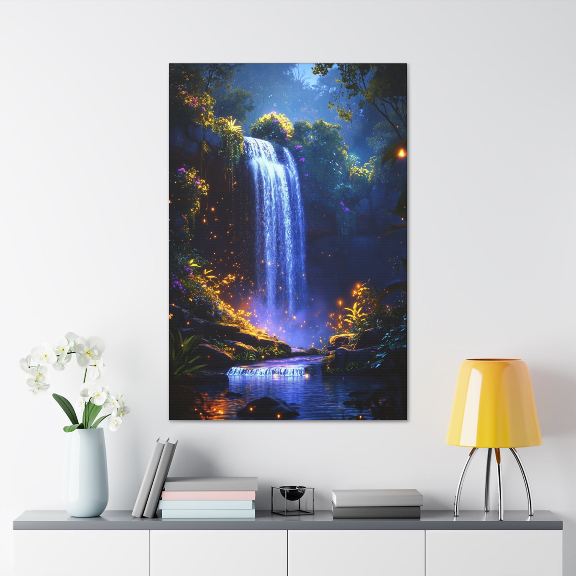 Enchanted Waterfall Oasis Canvas Wall Art - SynthFrame