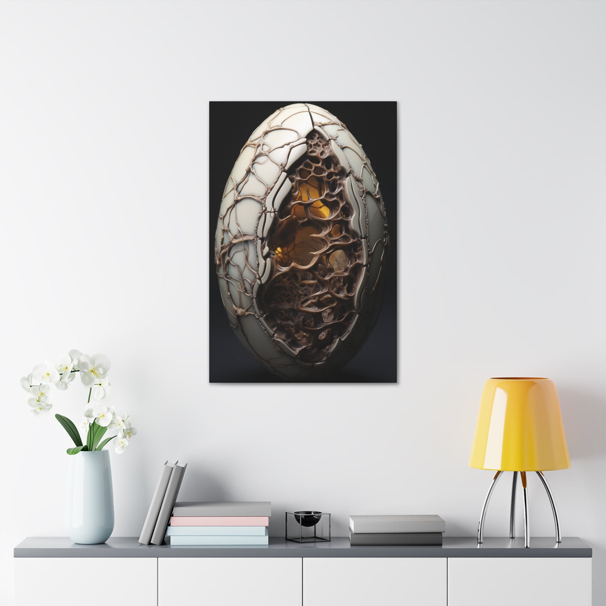 White Alien Egg 5 Canvas Wall Art - SynthFrame