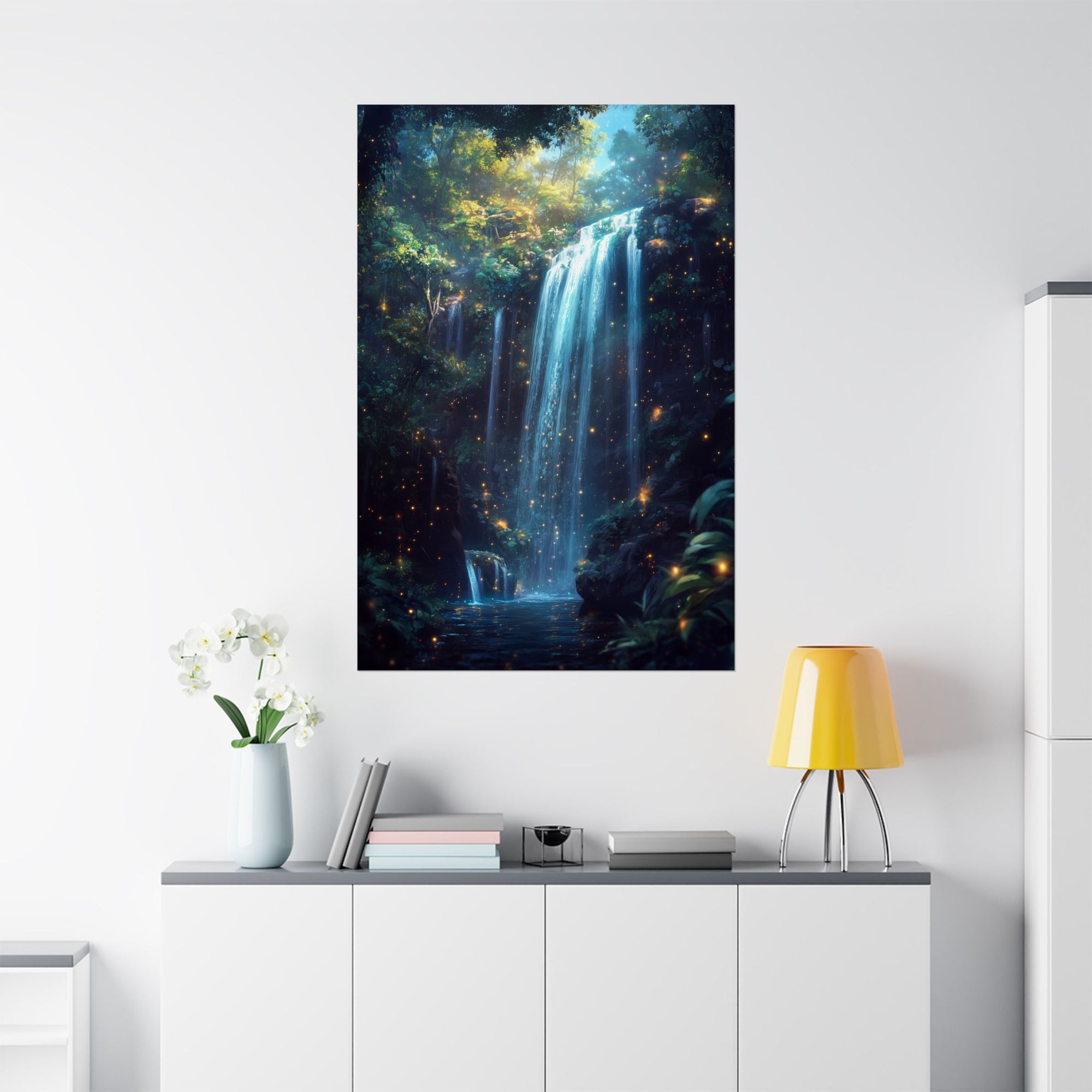 Enchanted Waterfall Oasis Poster Wall Art - SynthFrame