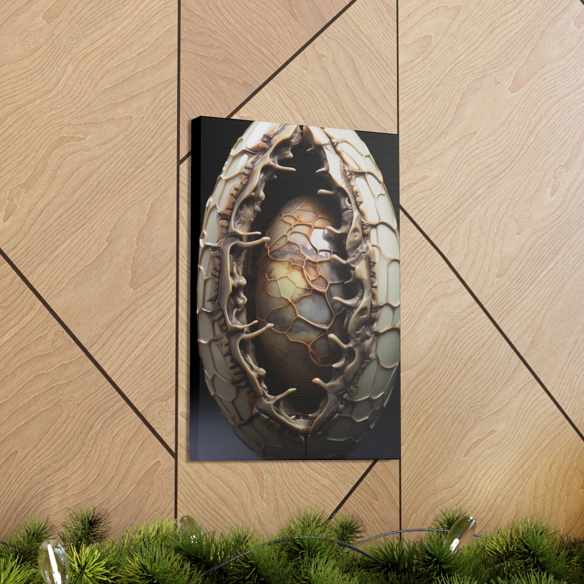 White Alien Egg 9 Canvas Wall Art - SynthFrame