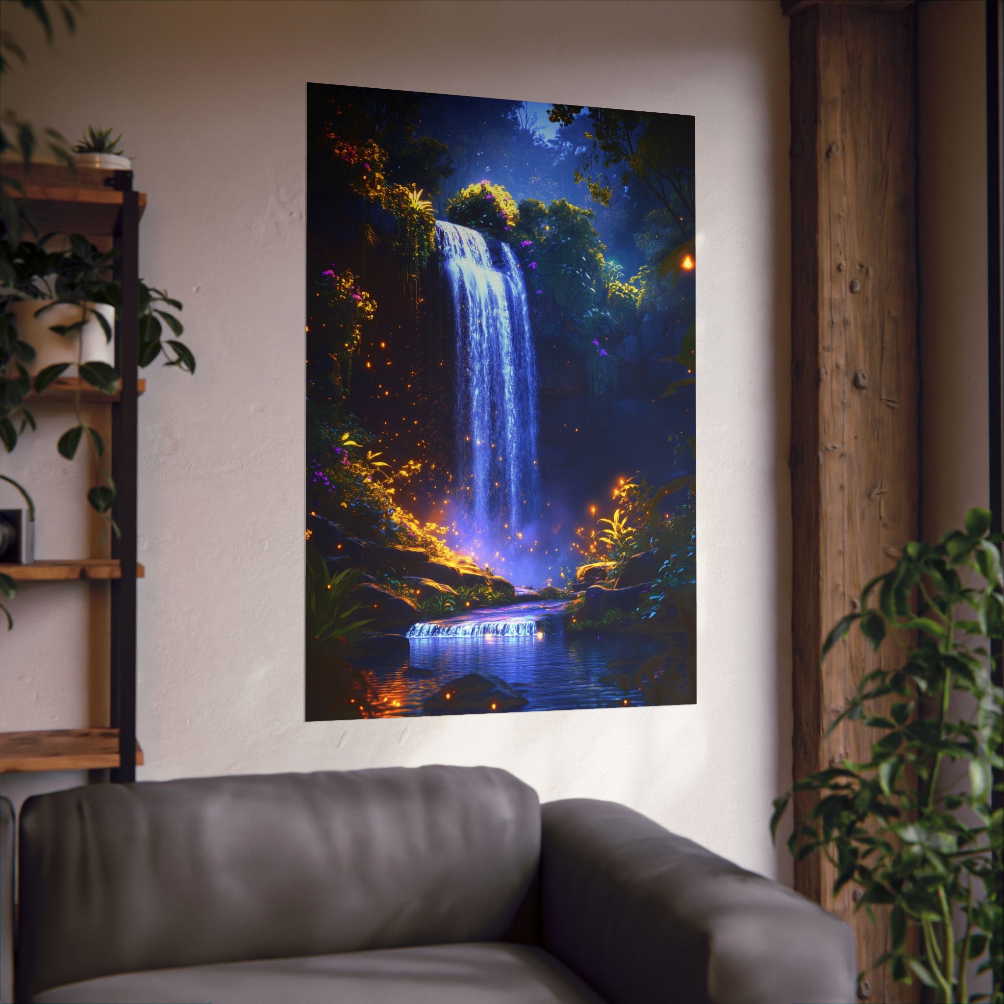 Enchanted Waterfall Oasis Poster Wall Art - SynthFrame