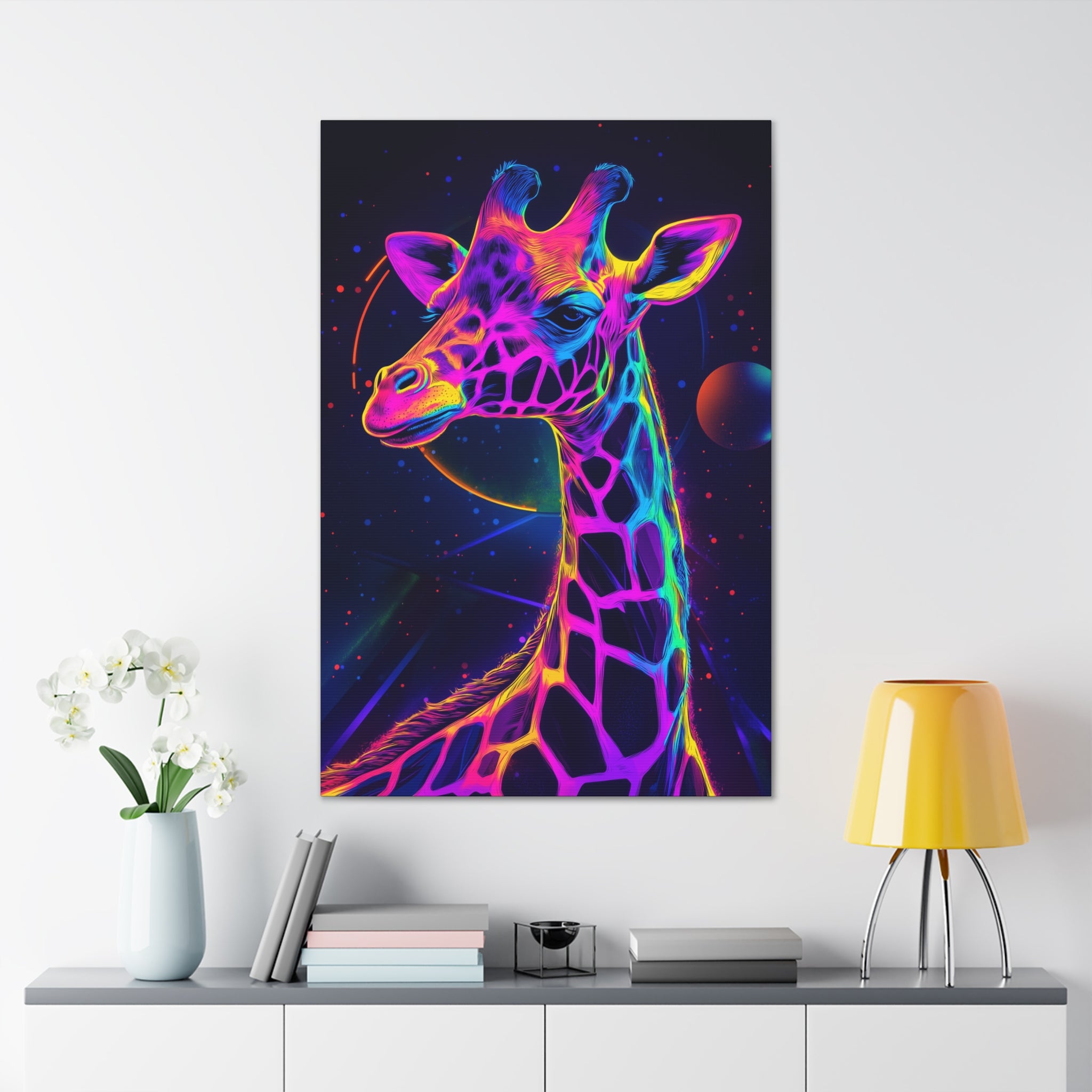 Neon Giraffe Canvas Wall Art - SynthFrame