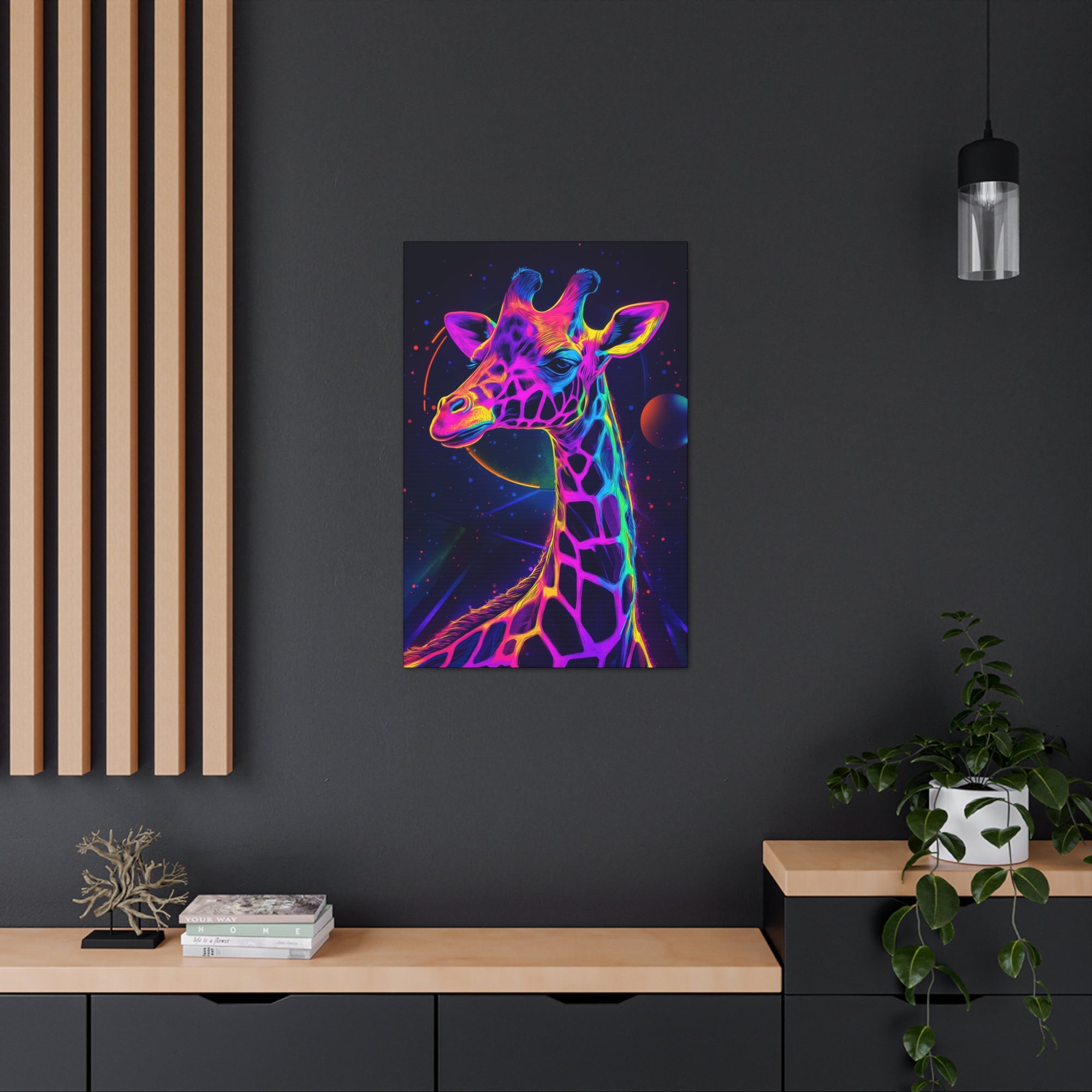 Neon Giraffe Canvas Wall Art - SynthFrame