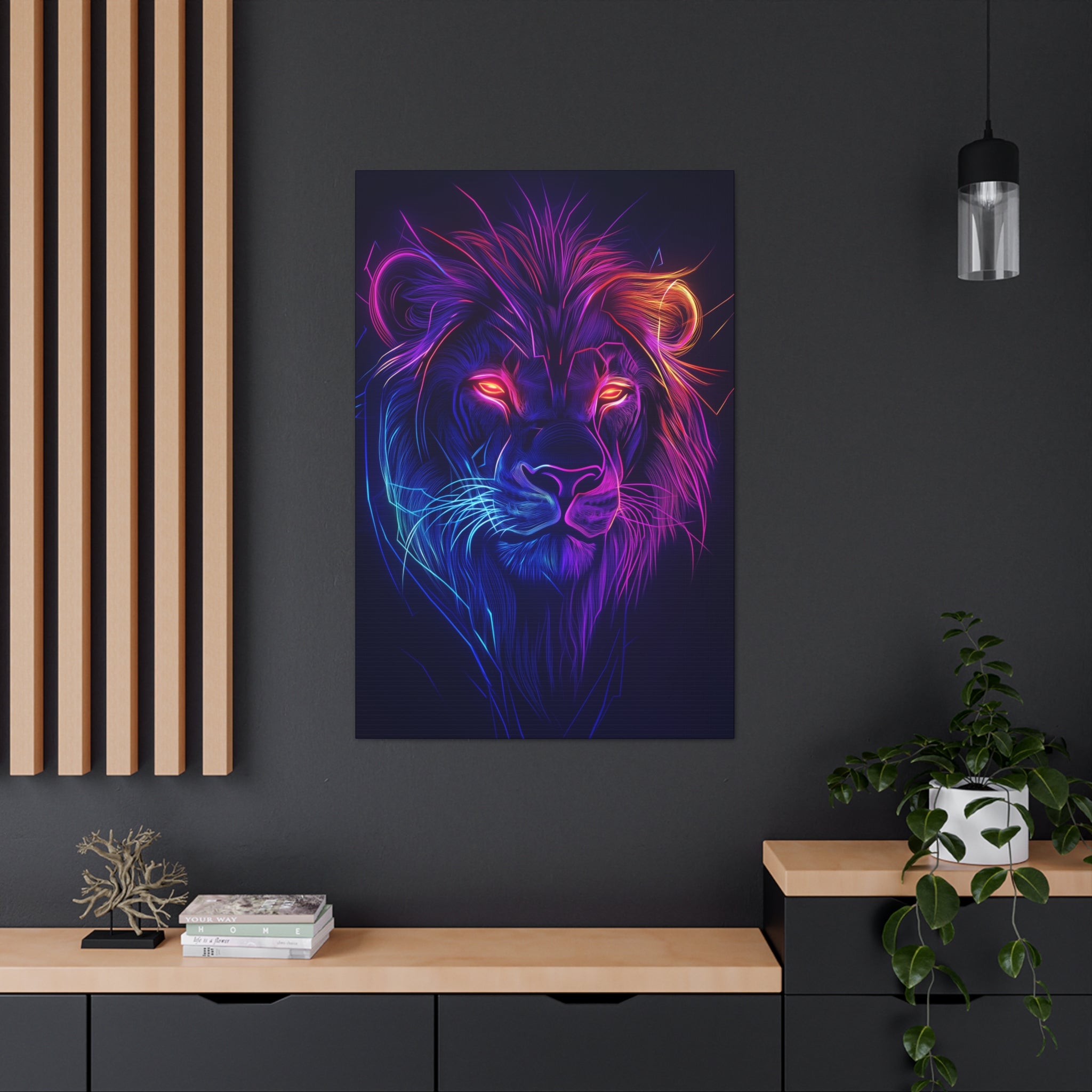 Neon Lion Canvas Wall Art - SynthFrame