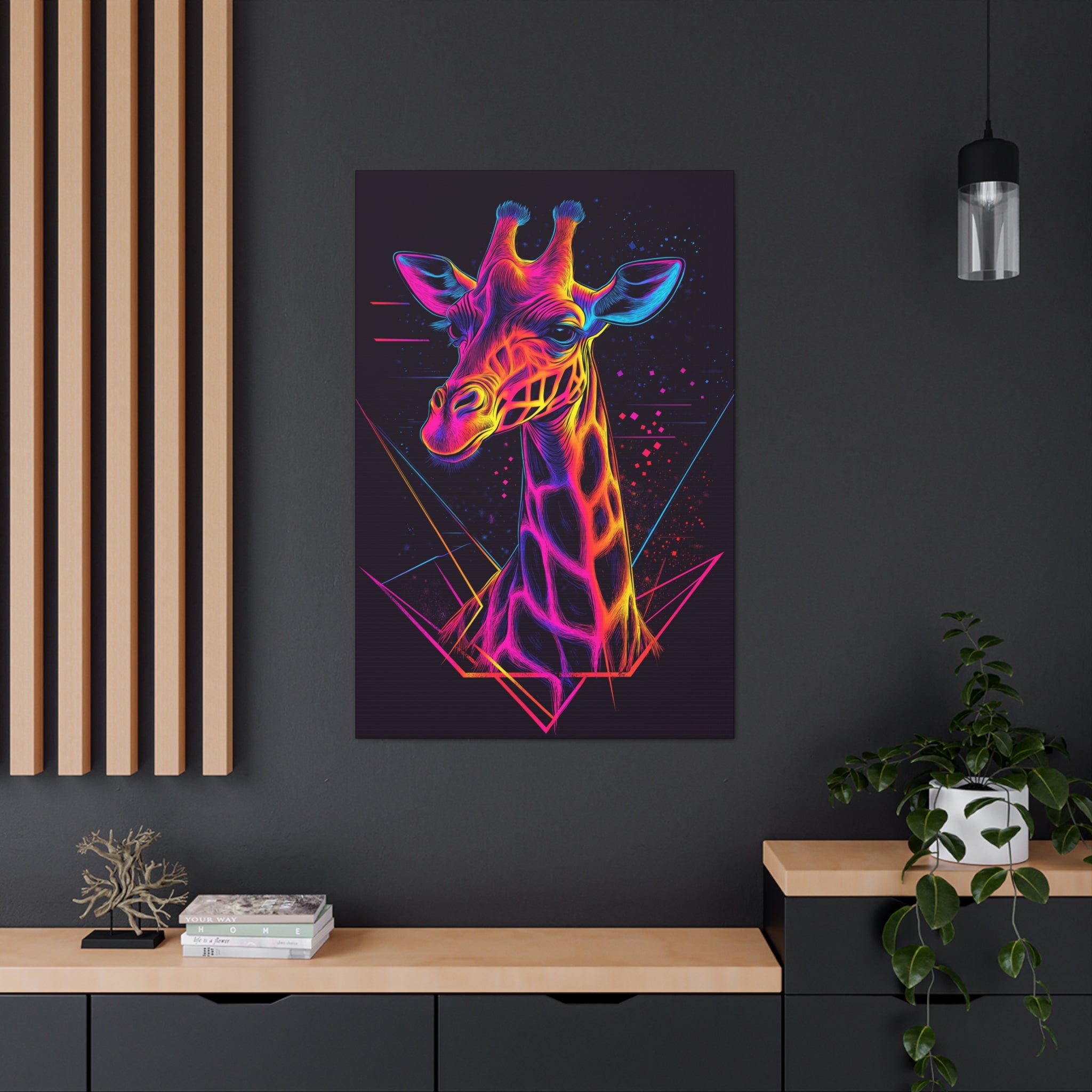 Neon Giraffe Canvas Wall Art - SynthFrame