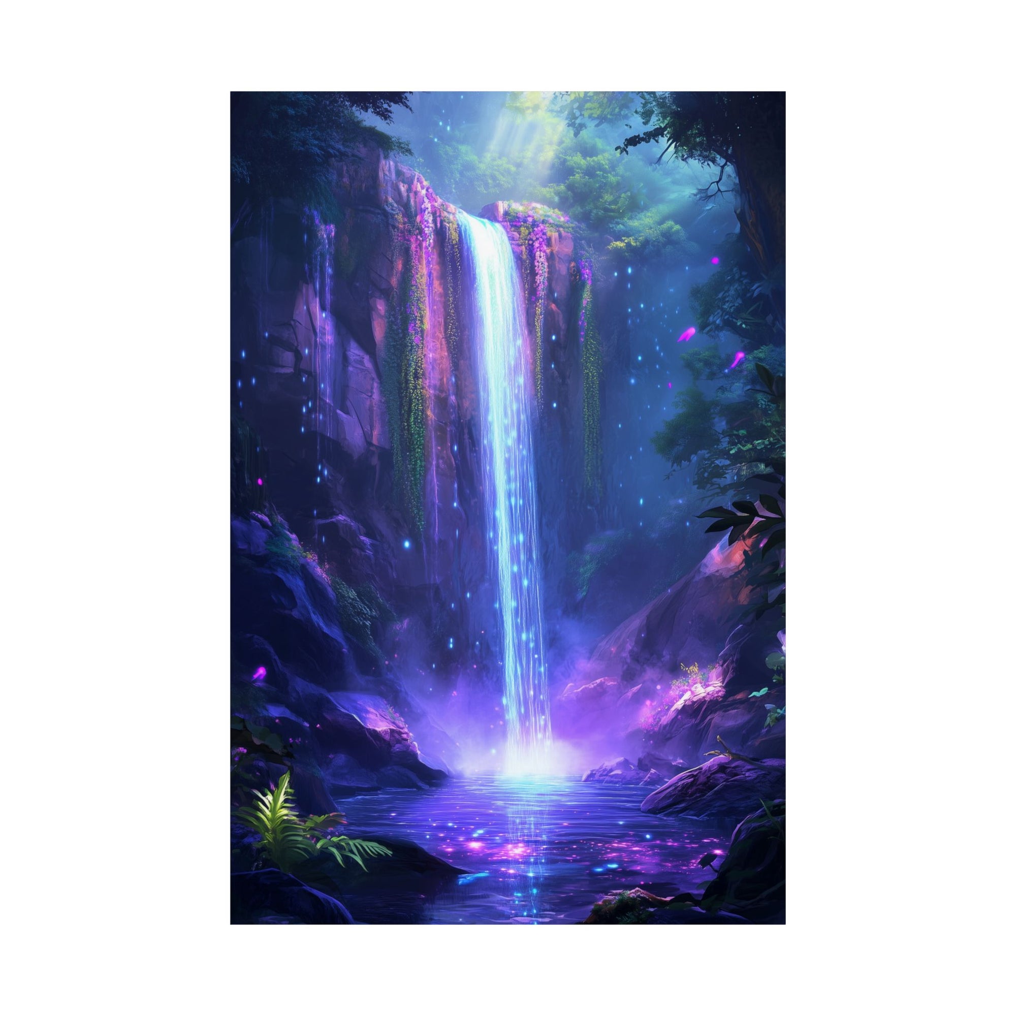 Enchanted Waterfall Oasis Poster Wall Art - SynthFrame