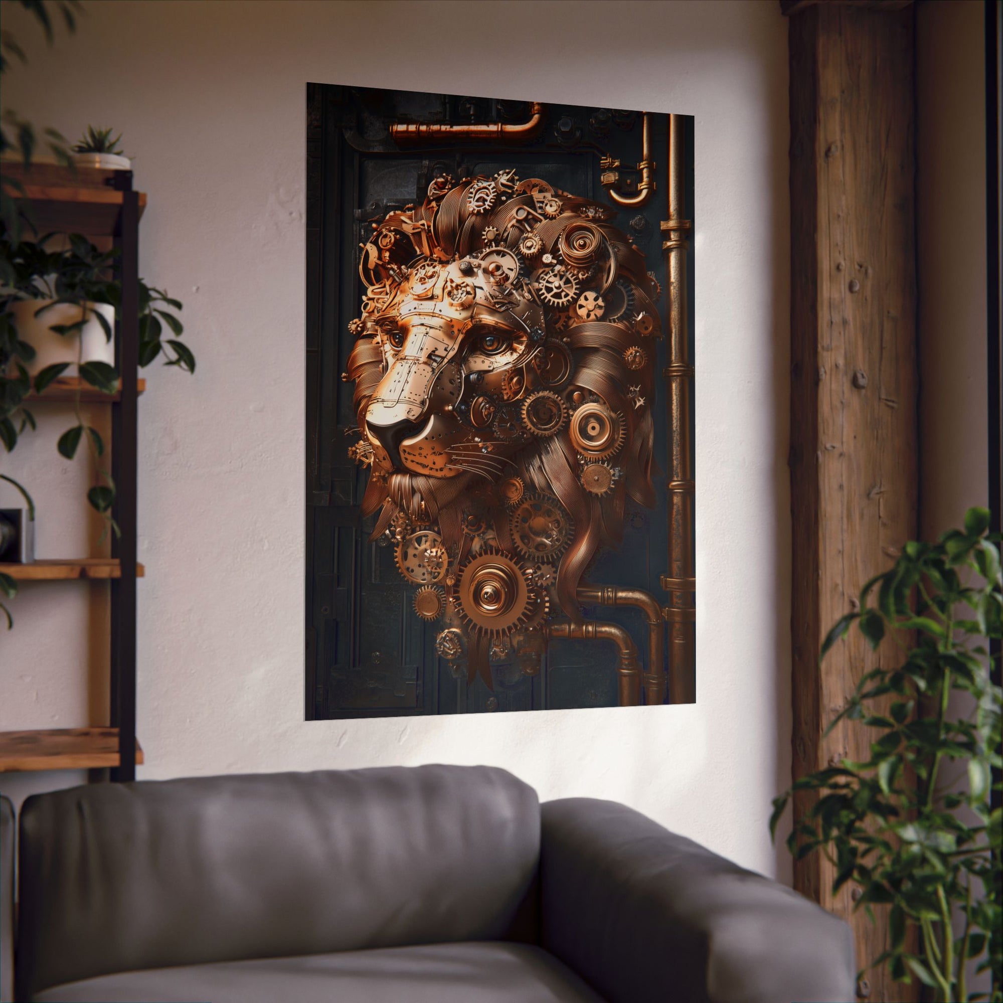 Steampunk Lion: Mechanical Marvel Poster