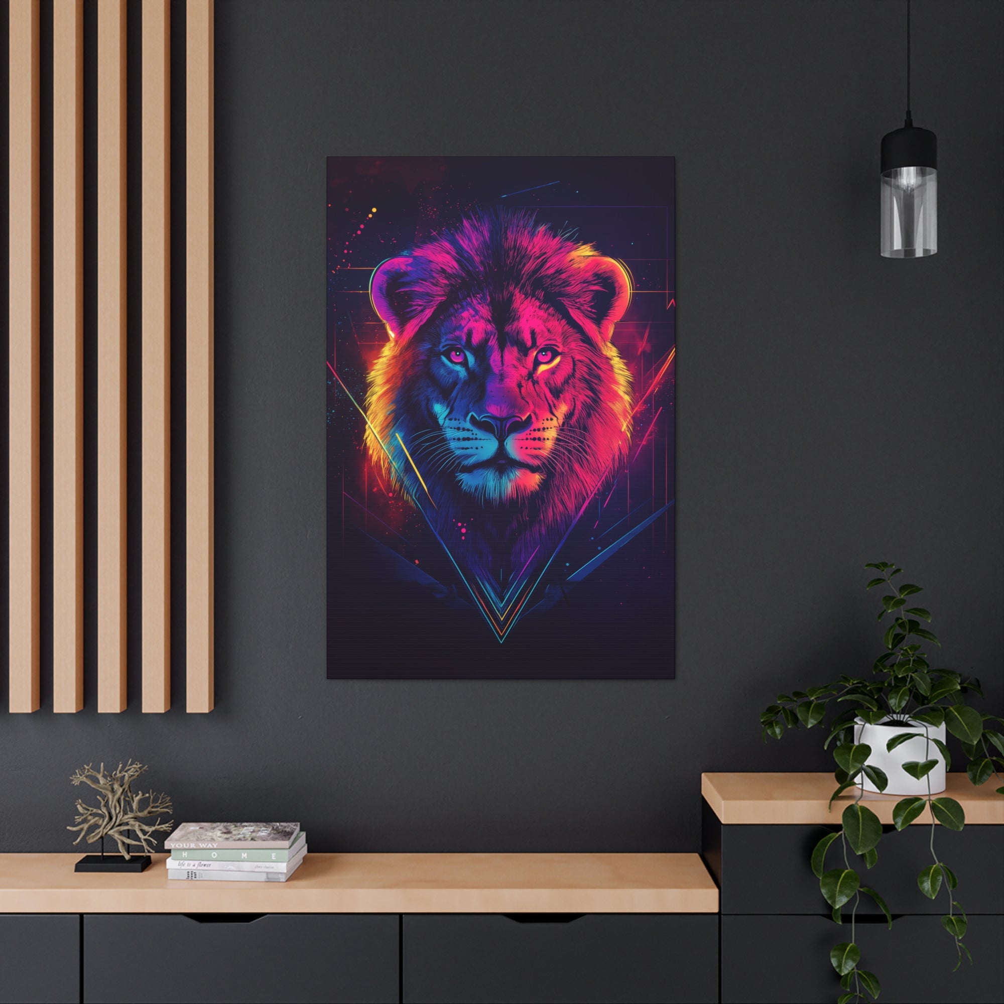 Neon Lion Canvas Wall Art - SynthFrame