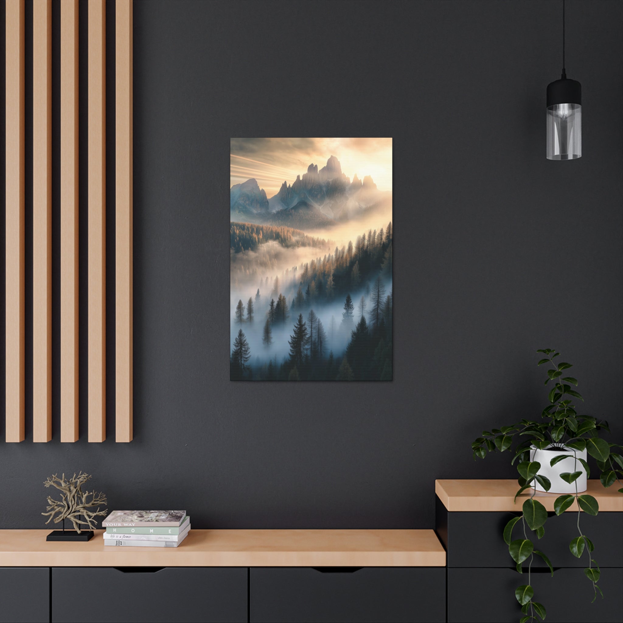 Misty Mountain Dreamscape Canvas Wall Art - SynthFrame