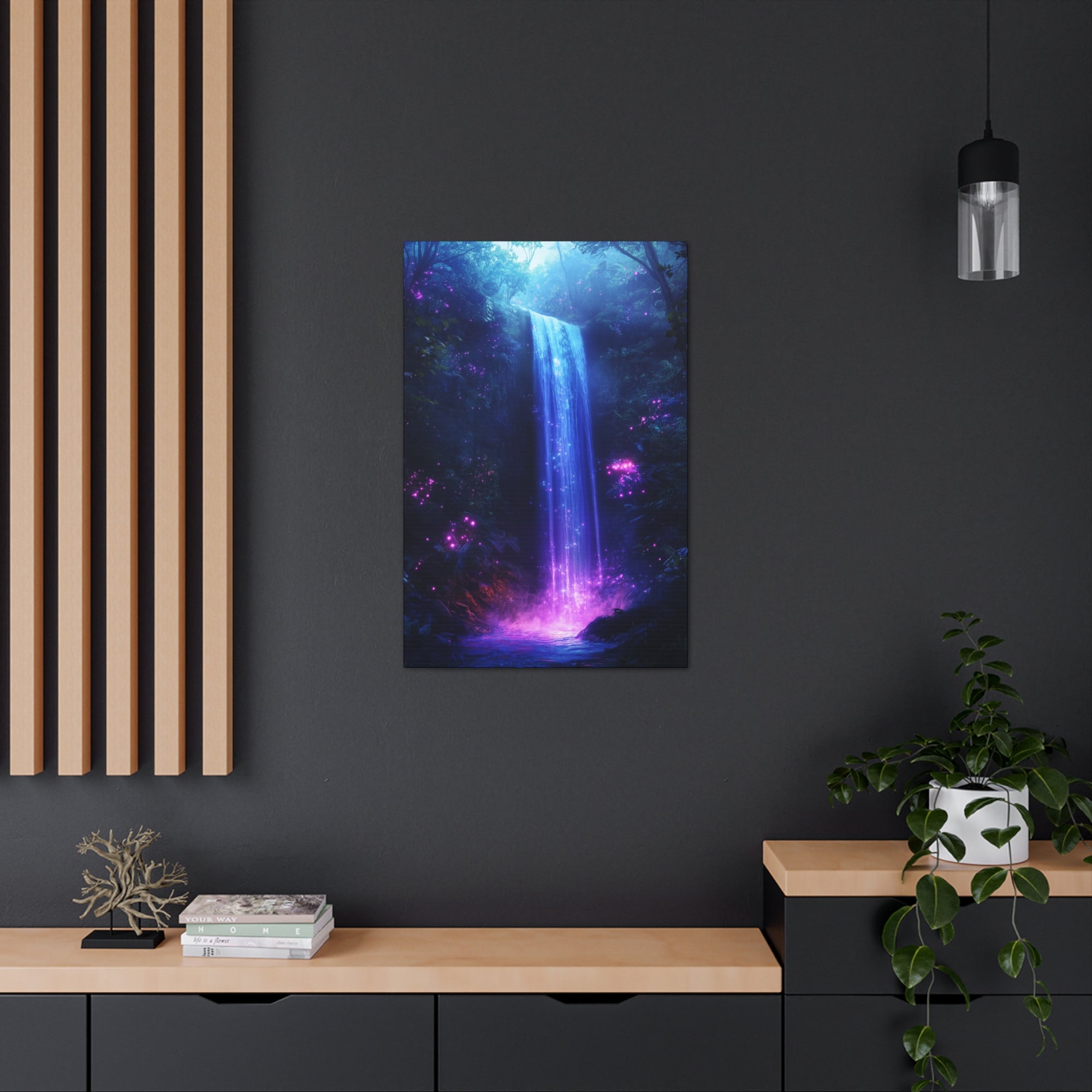 Enchanted Waterfall Oasis Canvas Wall Art - SynthFrame