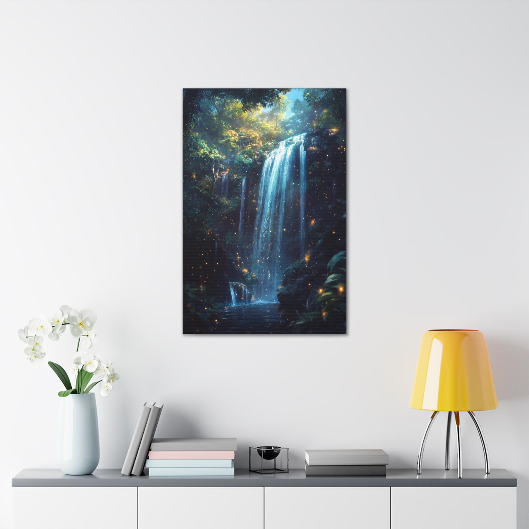 Enchanted Waterfall Oasis Canvas Wall Art - SynthFrame