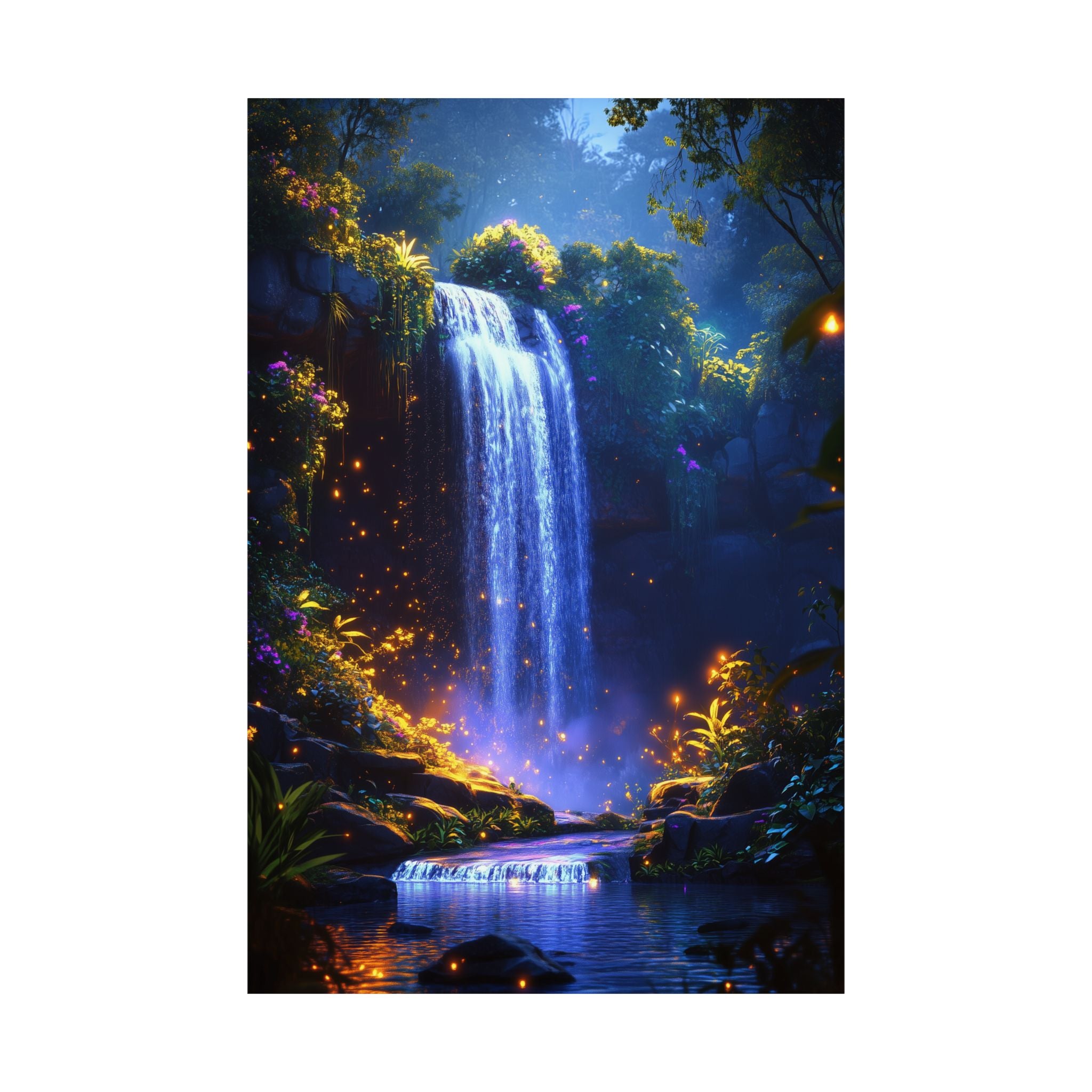 Enchanted Waterfall Oasis Poster Wall Art - SynthFrame