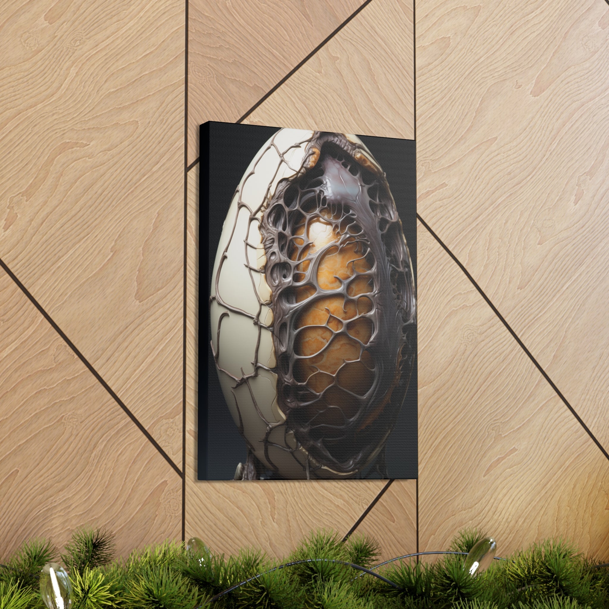 White Alien Egg 2 Canvas Wall Art - SynthFrame