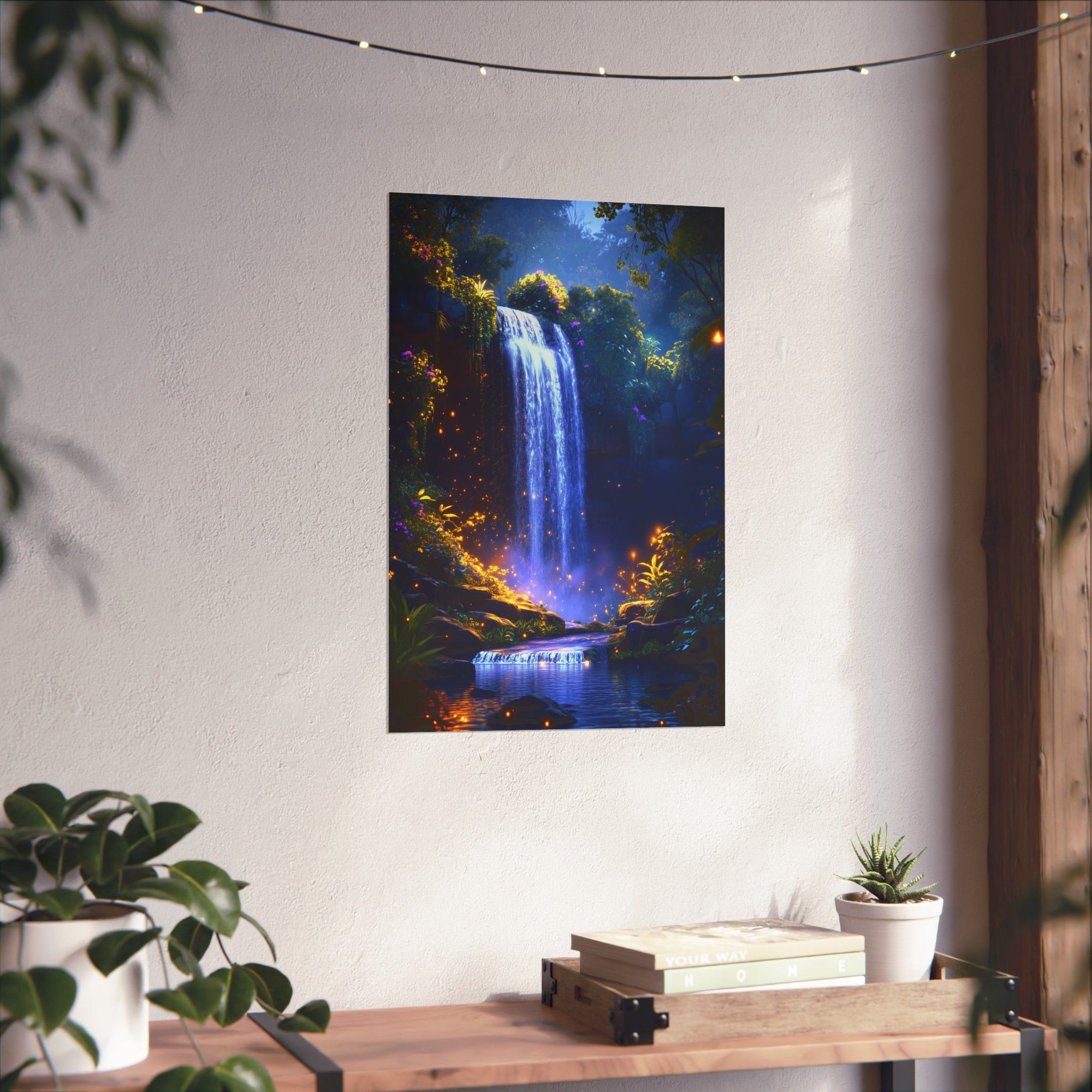 Enchanted Waterfall Oasis Poster Wall Art - SynthFrame