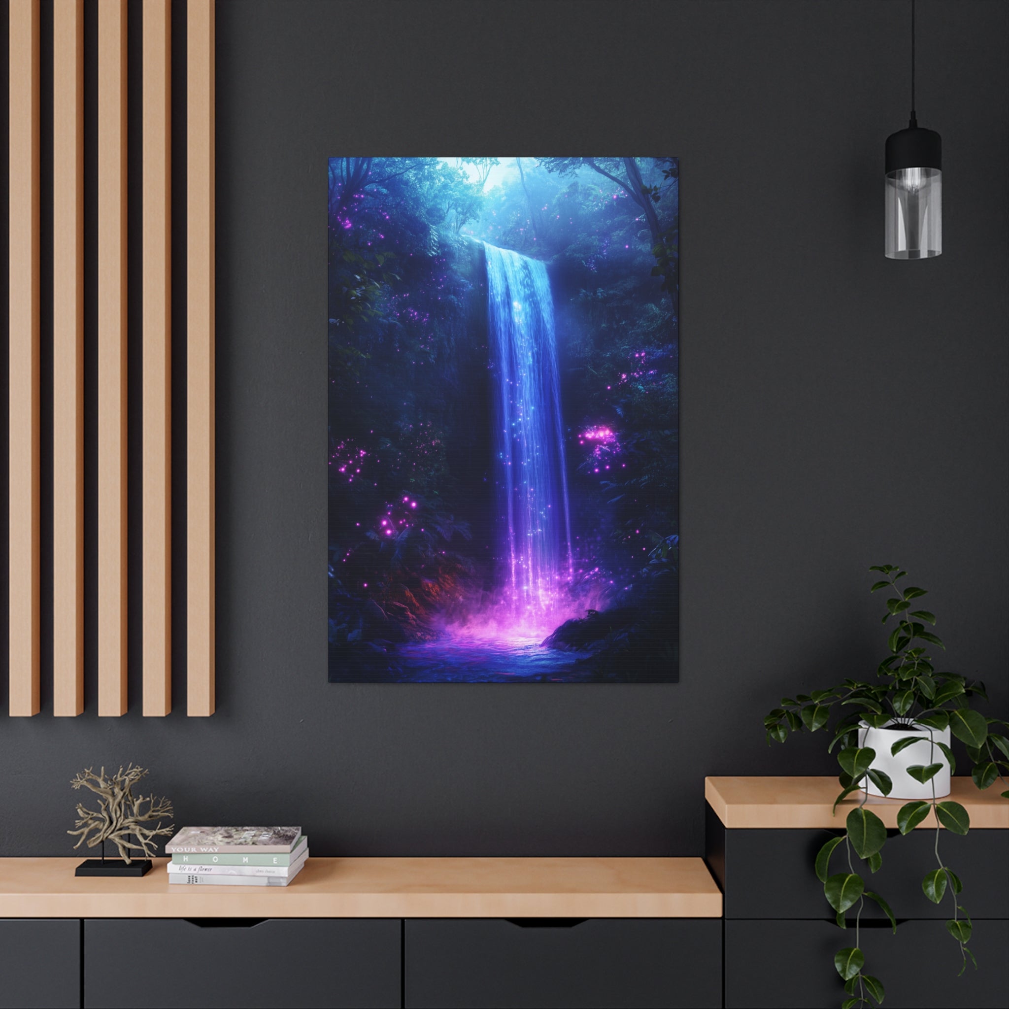 Enchanted Waterfall Oasis Canvas Wall Art - SynthFrame