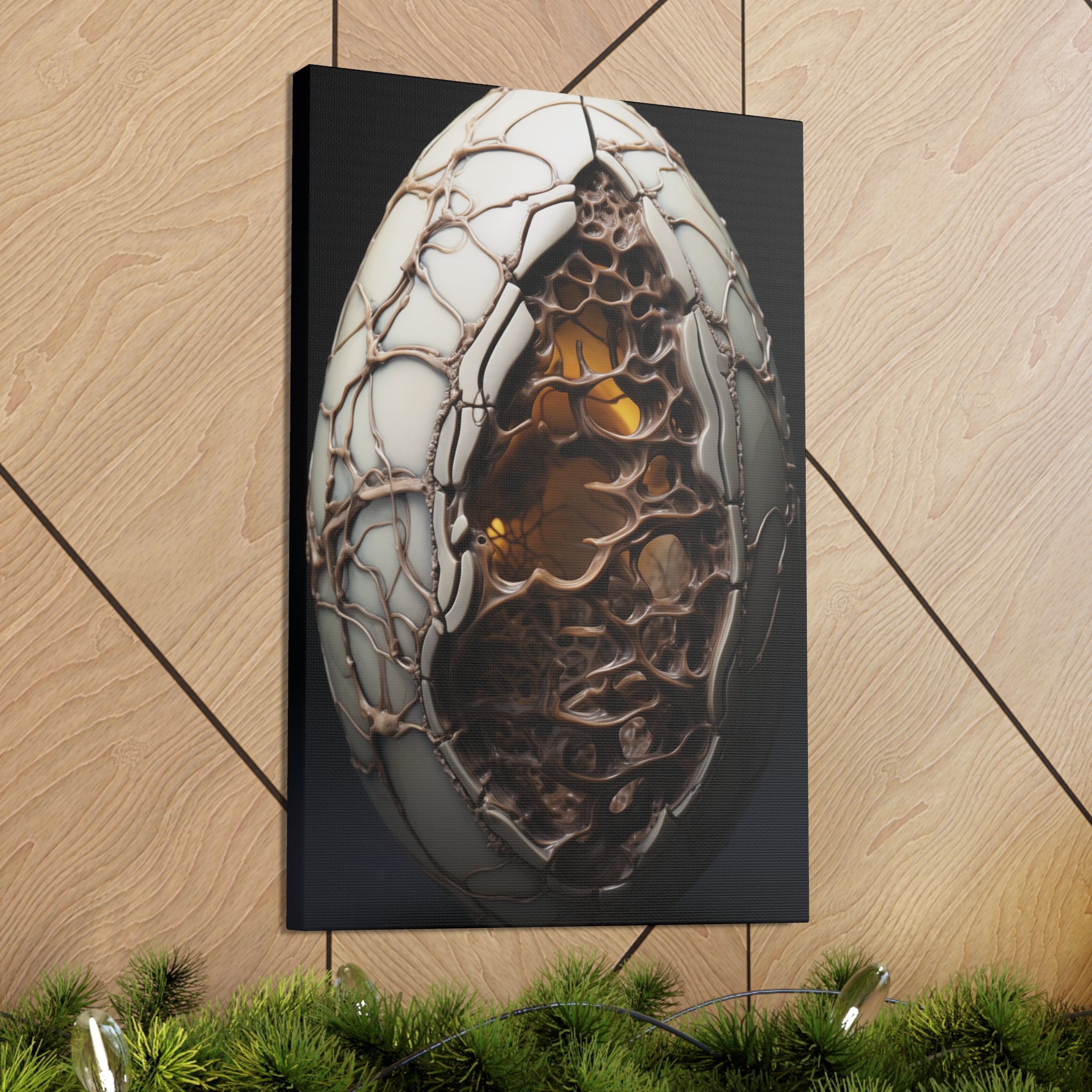 White Alien Egg 5 Canvas Wall Art - SynthFrame